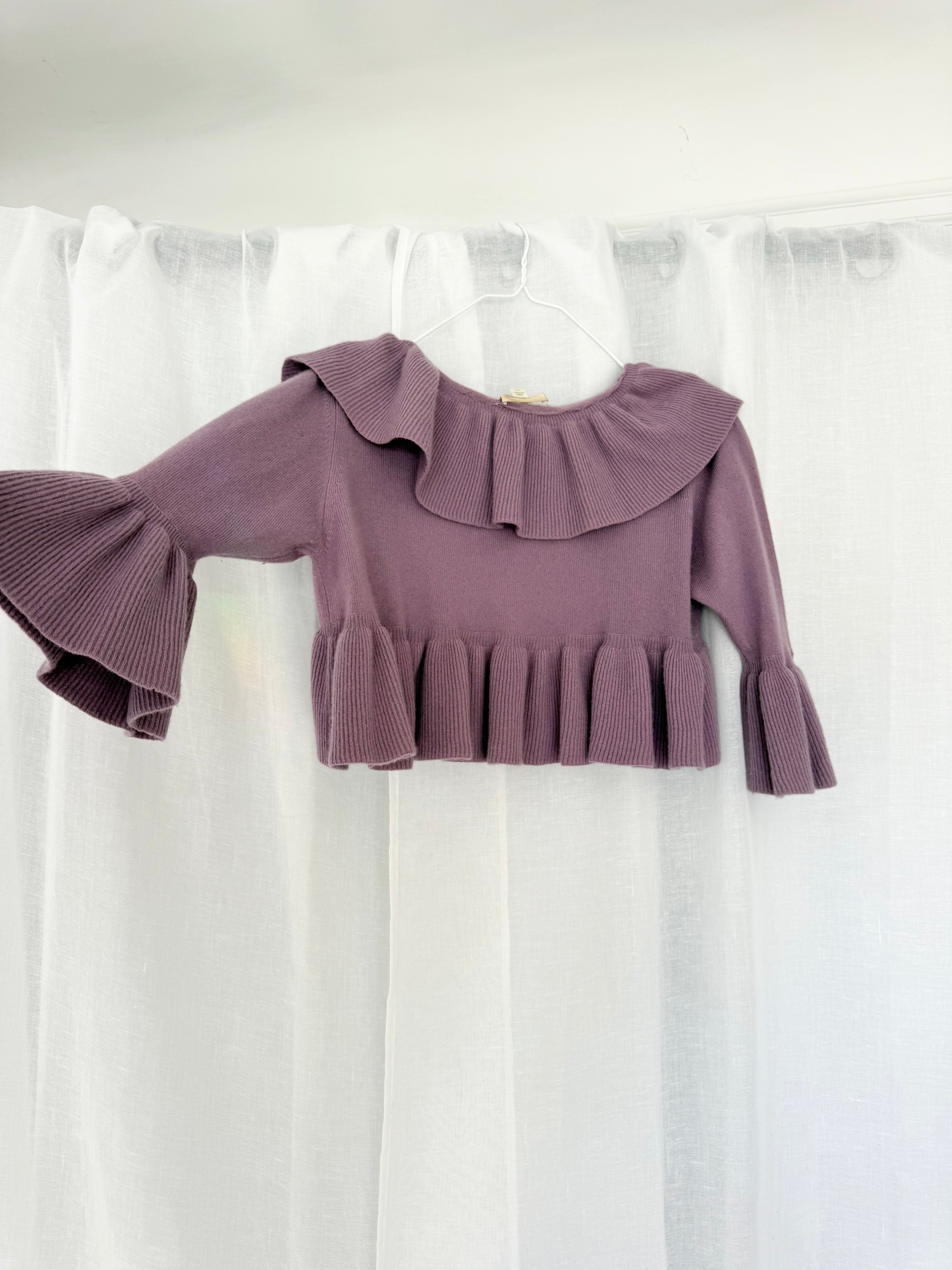 cashmere lavender ruffle cropped cardigan ✧