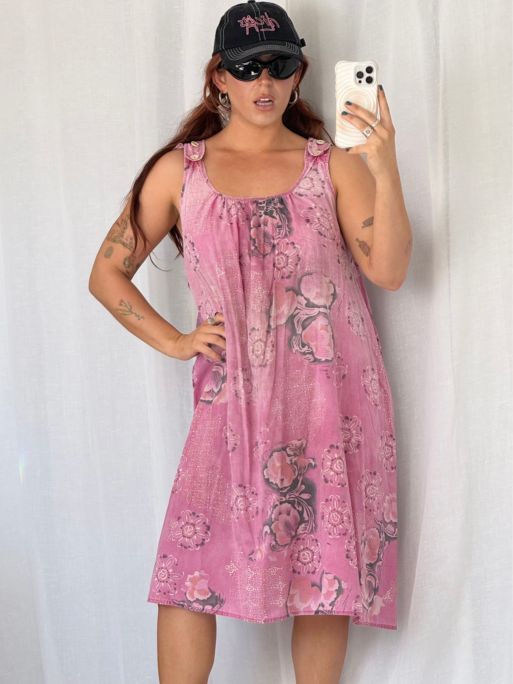 pink floral oversized boho midi dress ✧