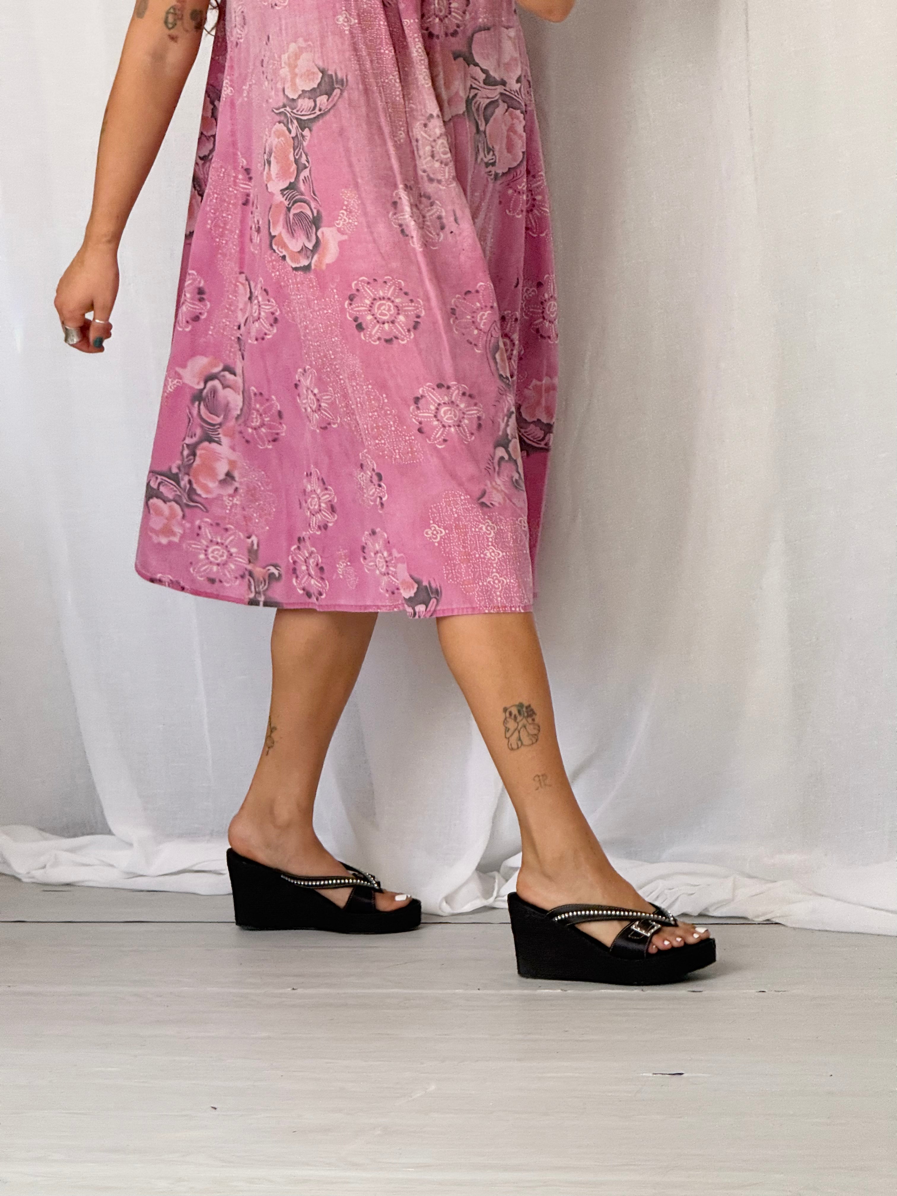 pink floral oversized boho midi dress ✧