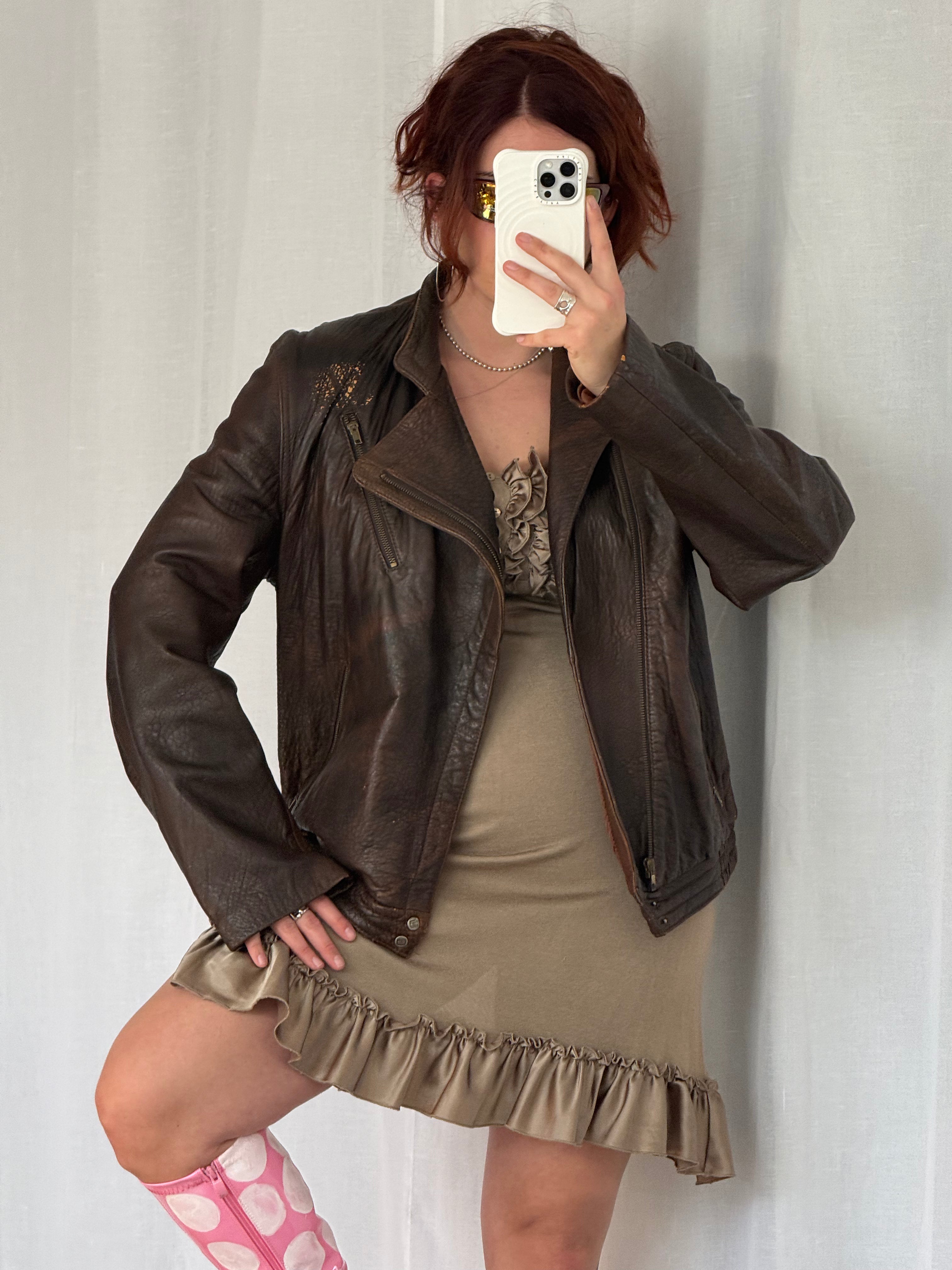 ✦ vintage faded leather moto jacket ✦