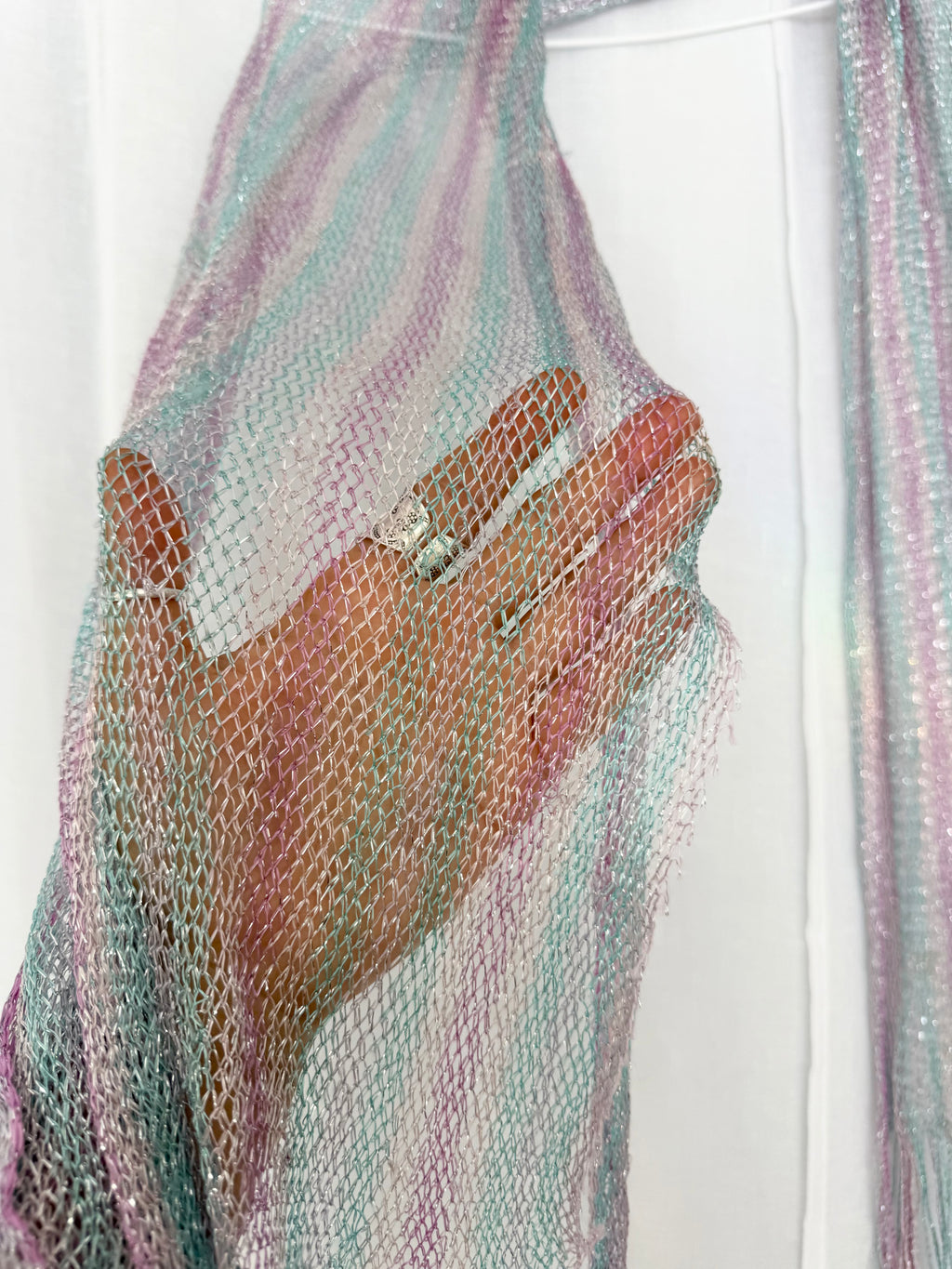 pastel rainbow metallic mesh scarf ✧