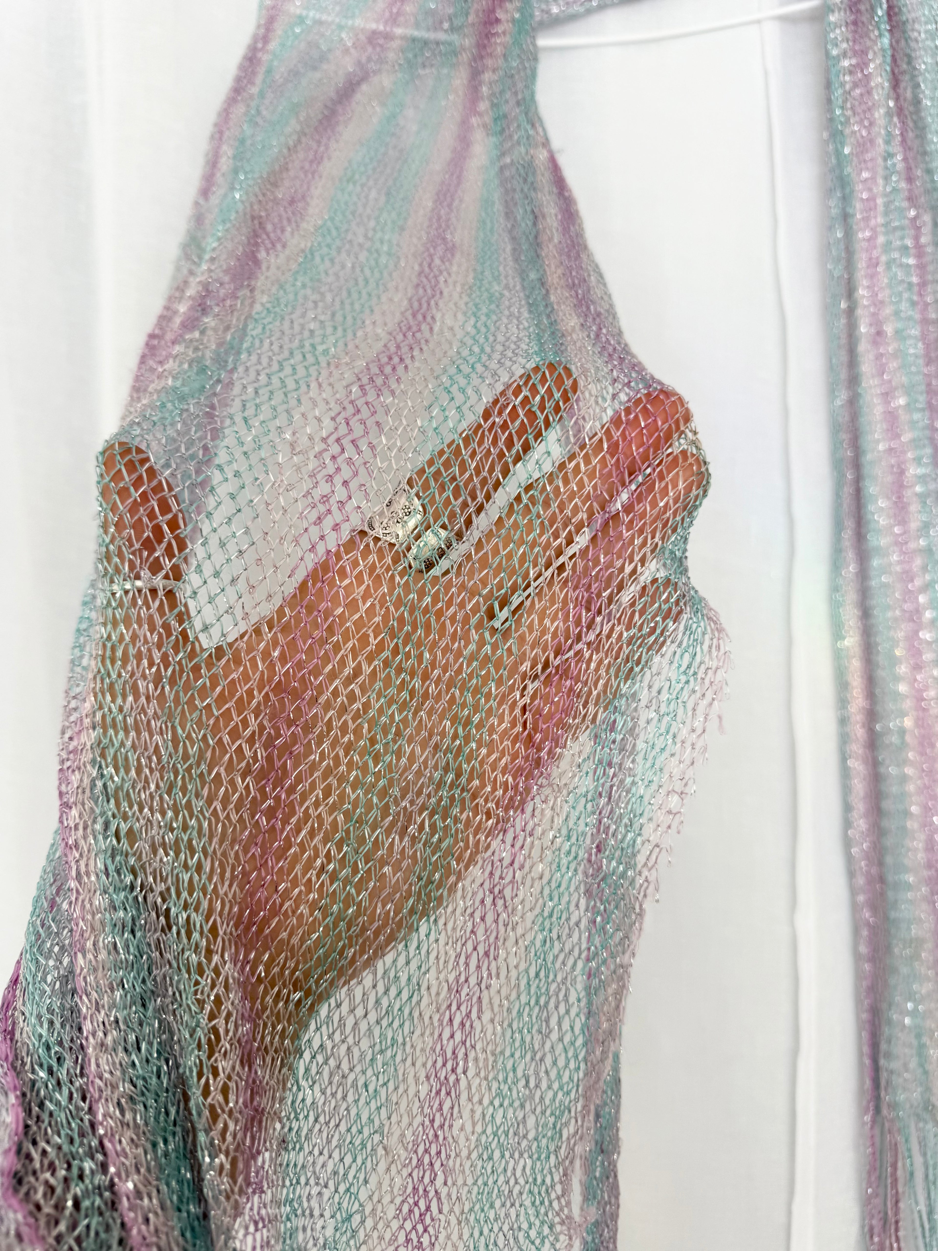 pastel rainbow metallic mesh scarf ✧