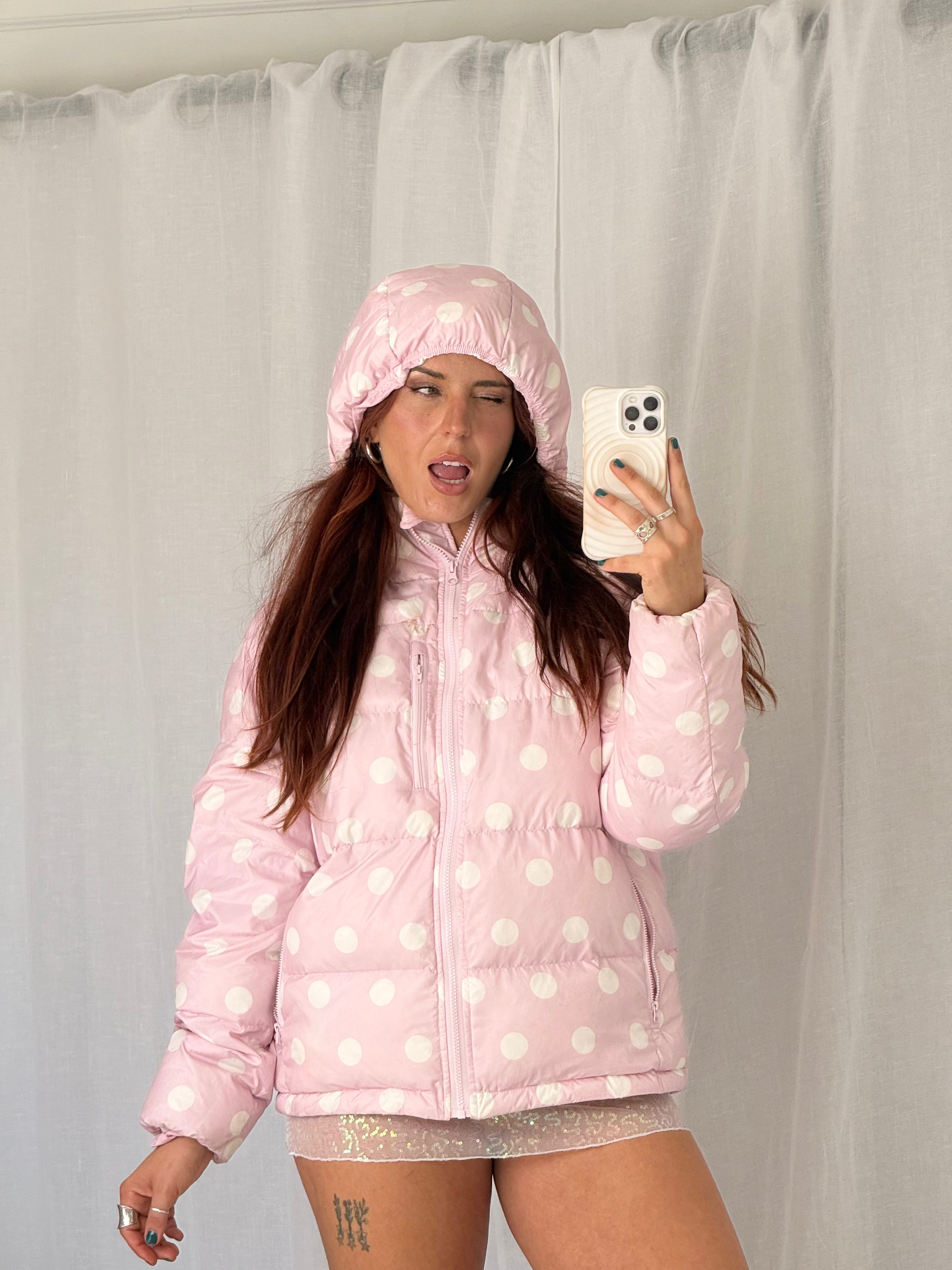 pink polka dot puffer jacket ✧