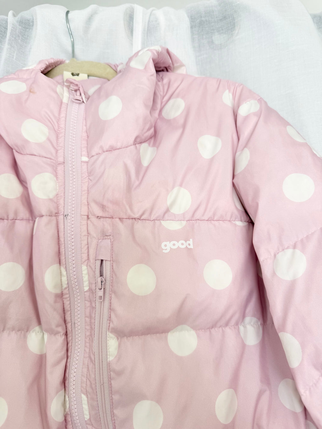 pink polka dot puffer jacket ✧