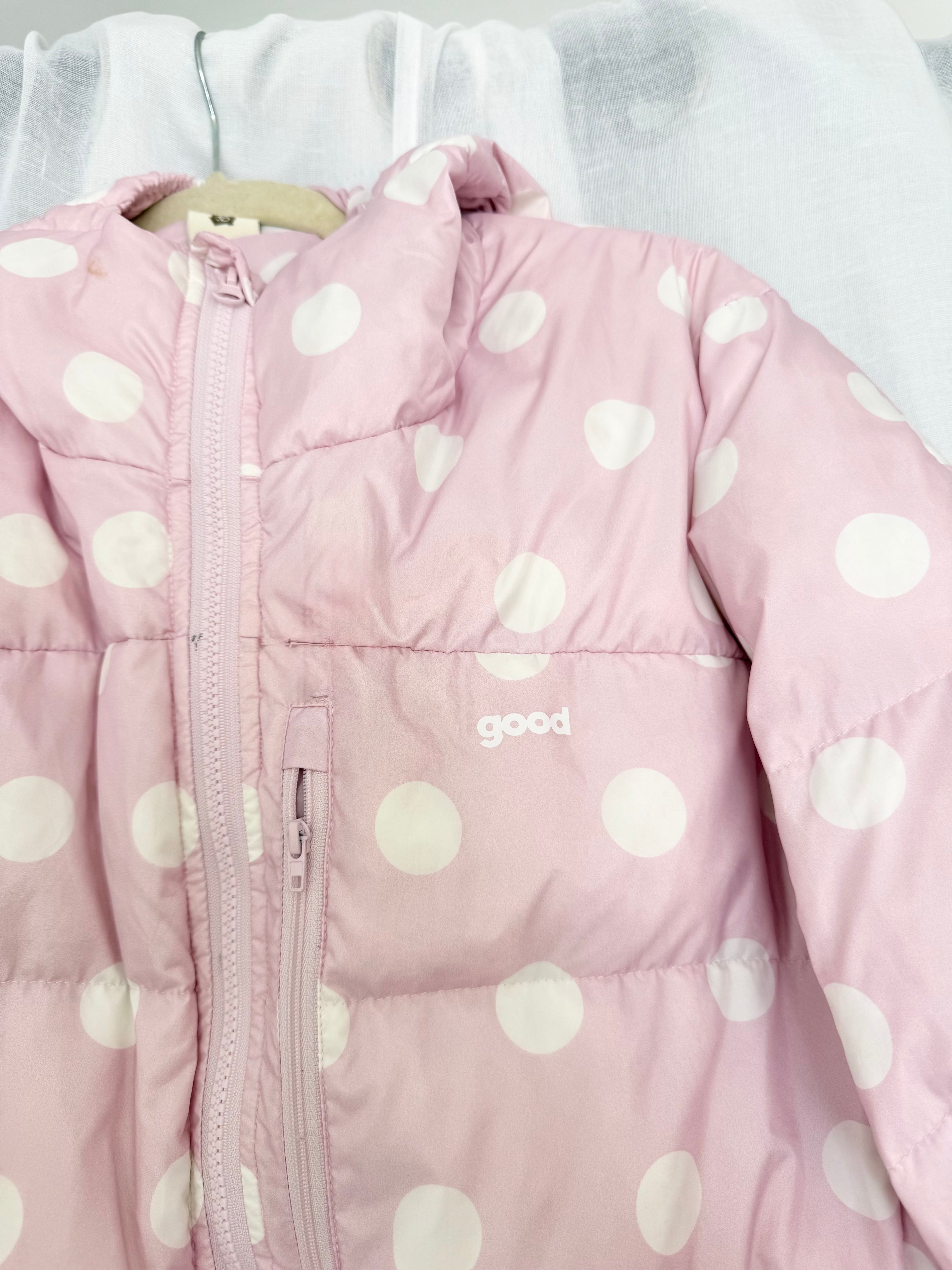 pink polka dot puffer jacket ✧