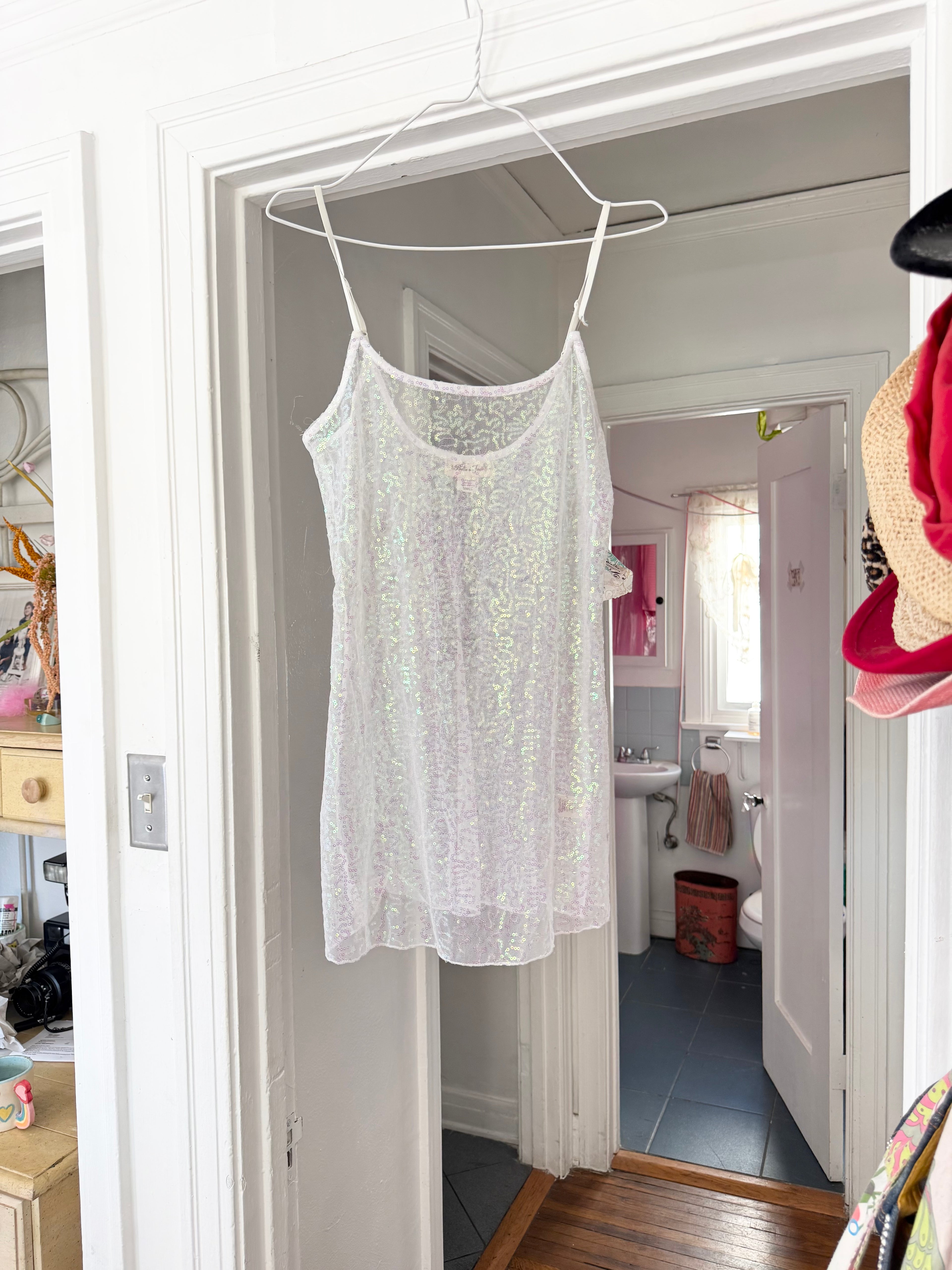 iridescent sequin sheer mini dress ✧