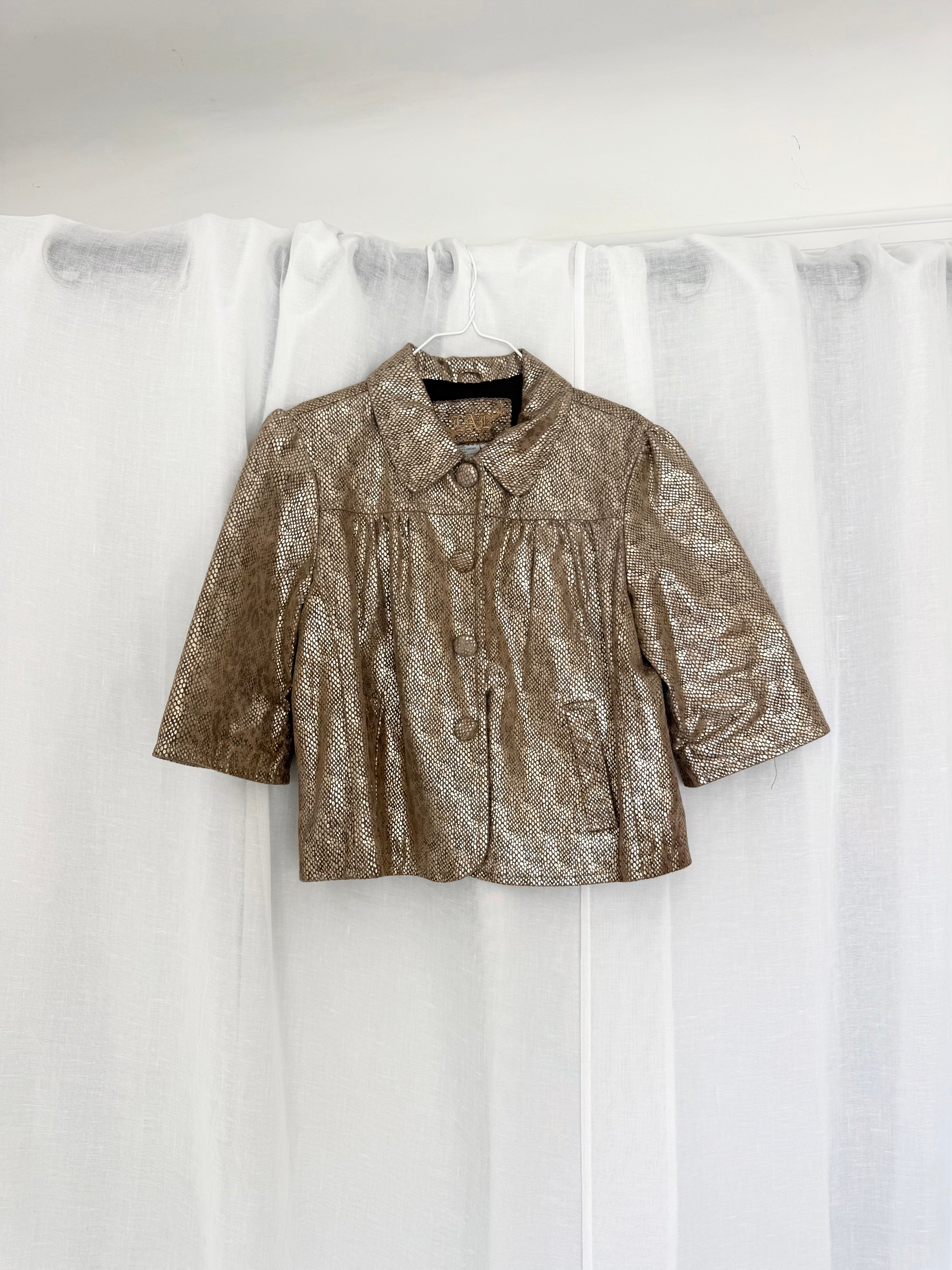 metallic gold leather swing jacket ✧