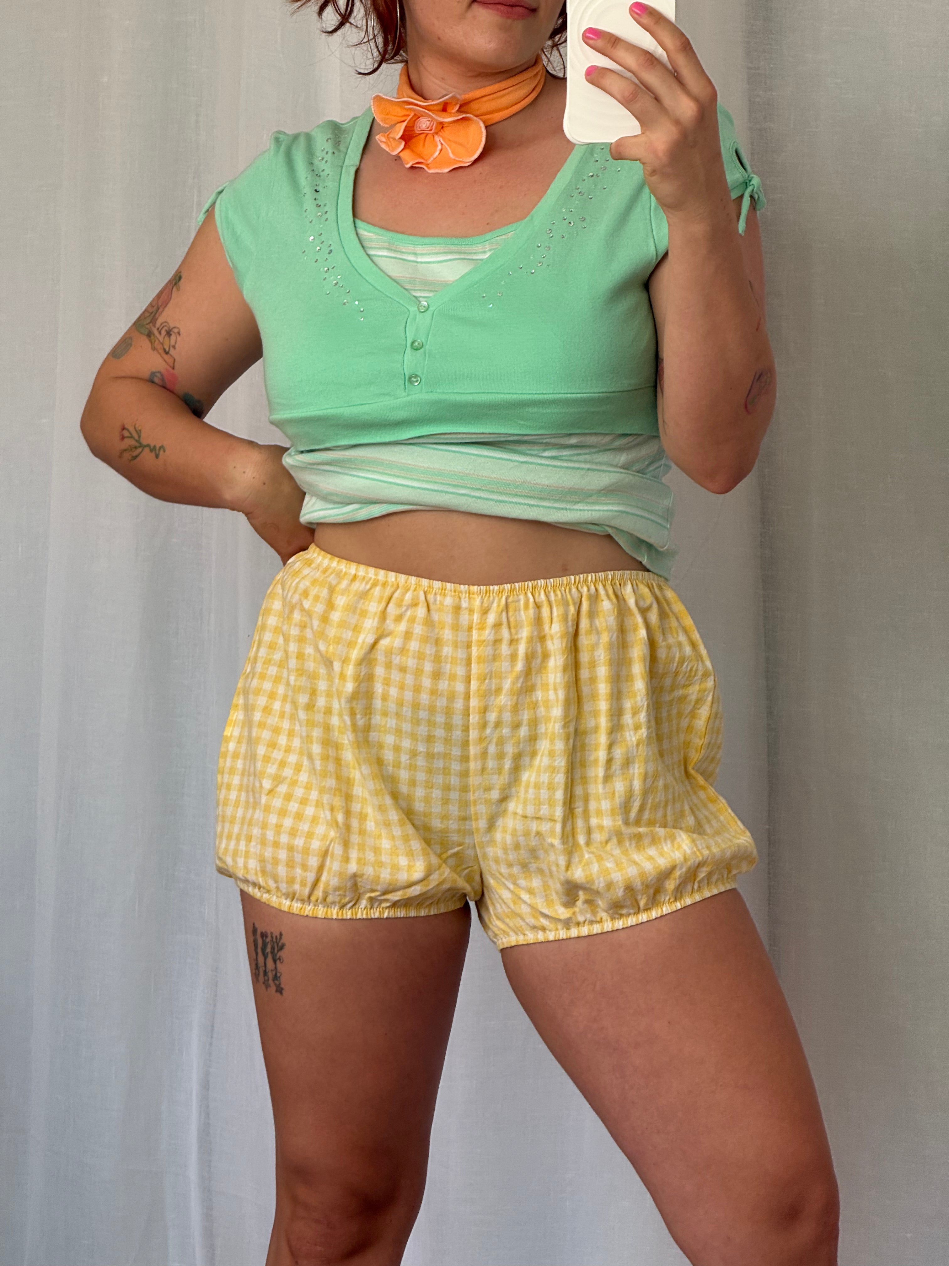 ✿ yellow gingham bloomer shorts