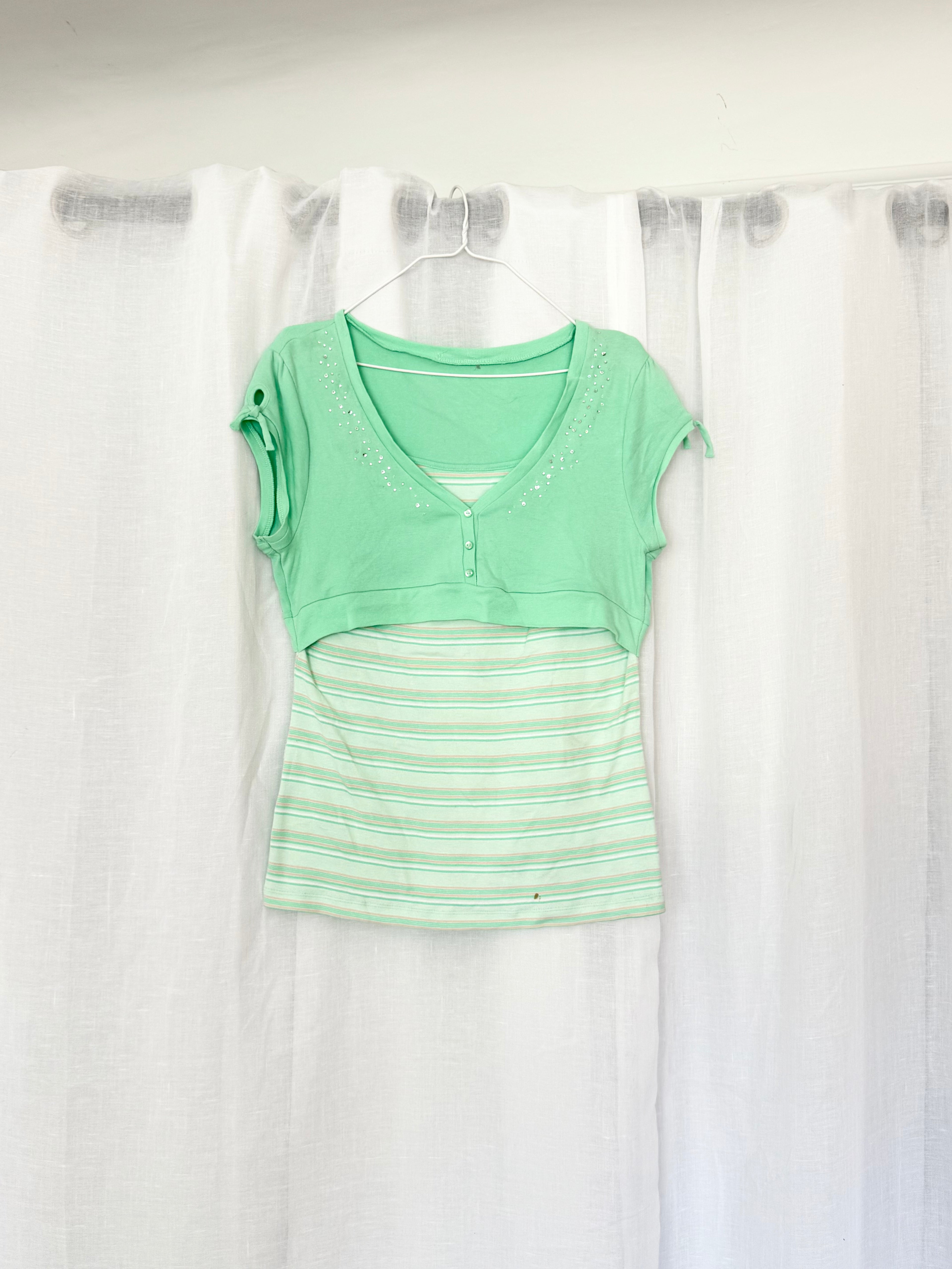 ✿ y2k rhinestone layered bolero tank top