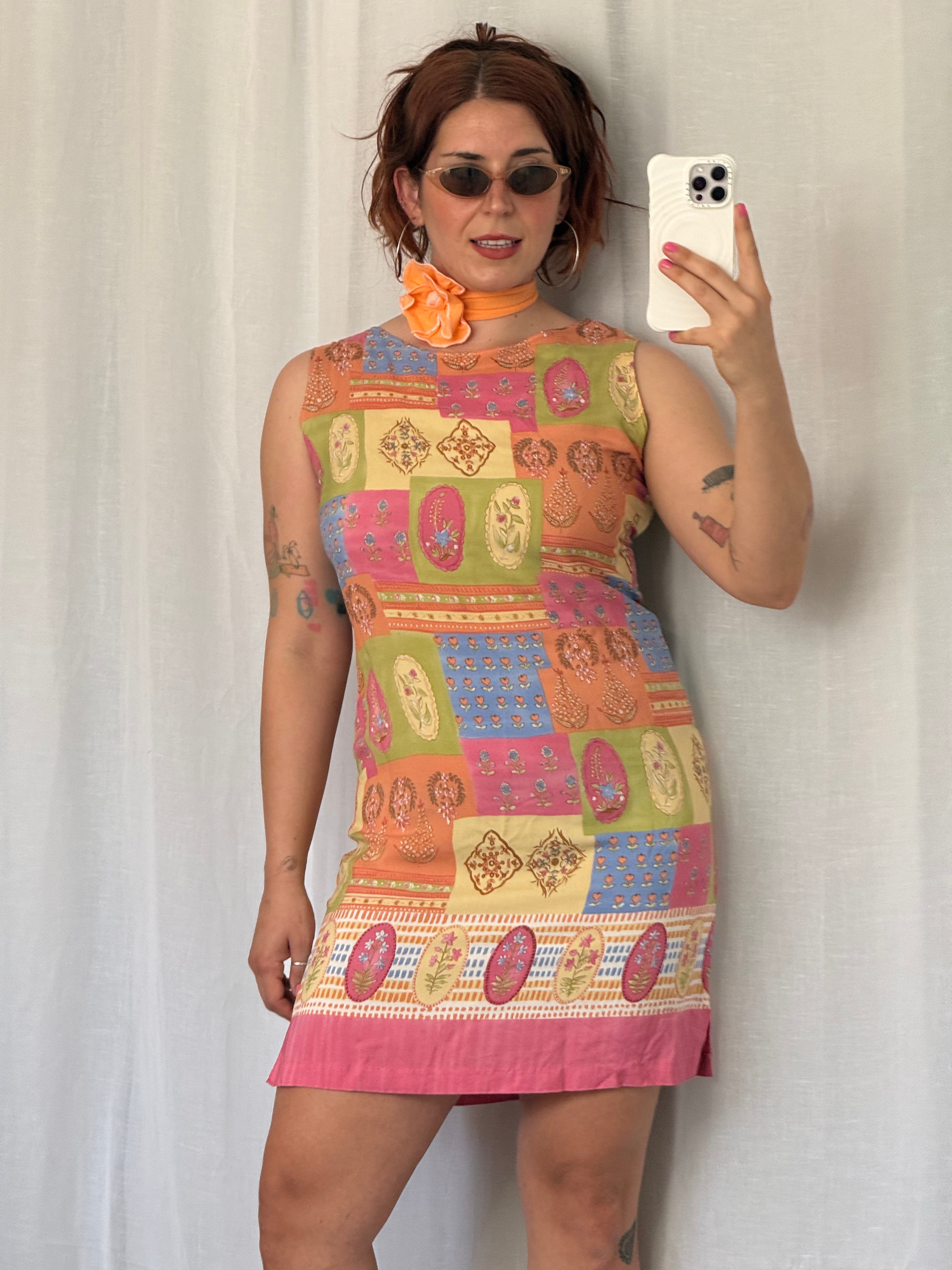 ✦ vintage patchwork mod mini dress