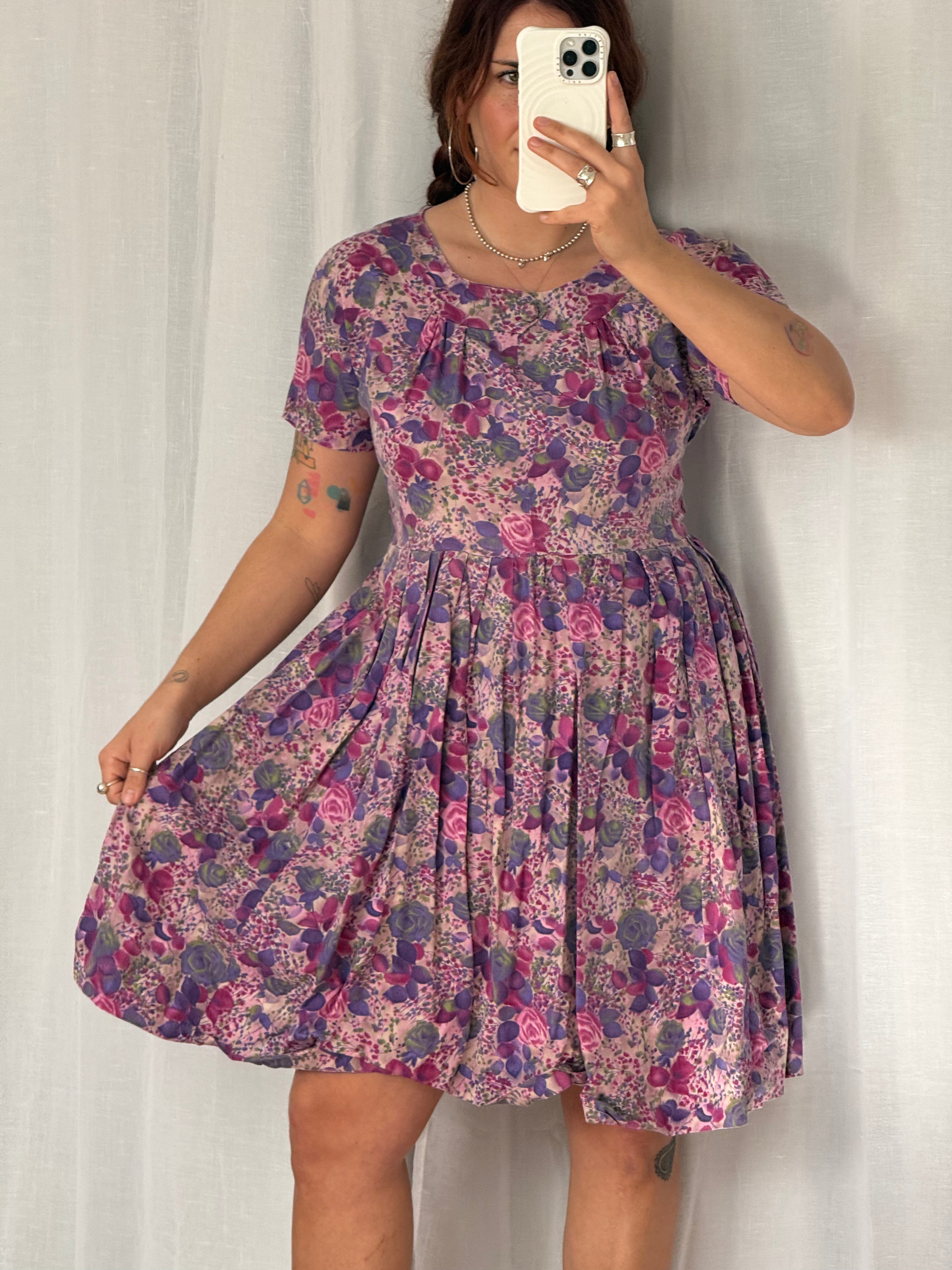 ✿ vintage cotton floral midi dress ✿