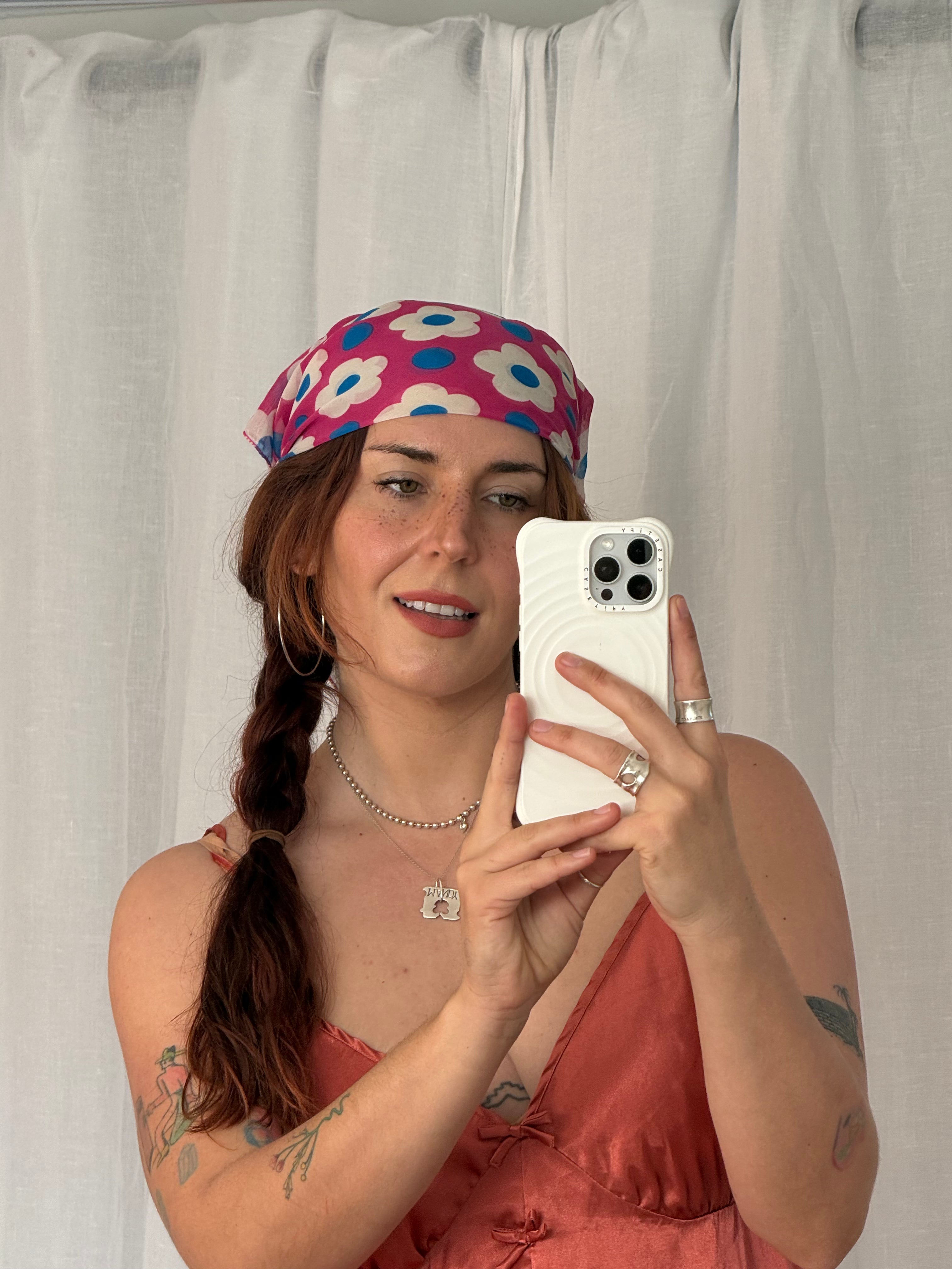 ✿ retro floral mesh headscarf ✿