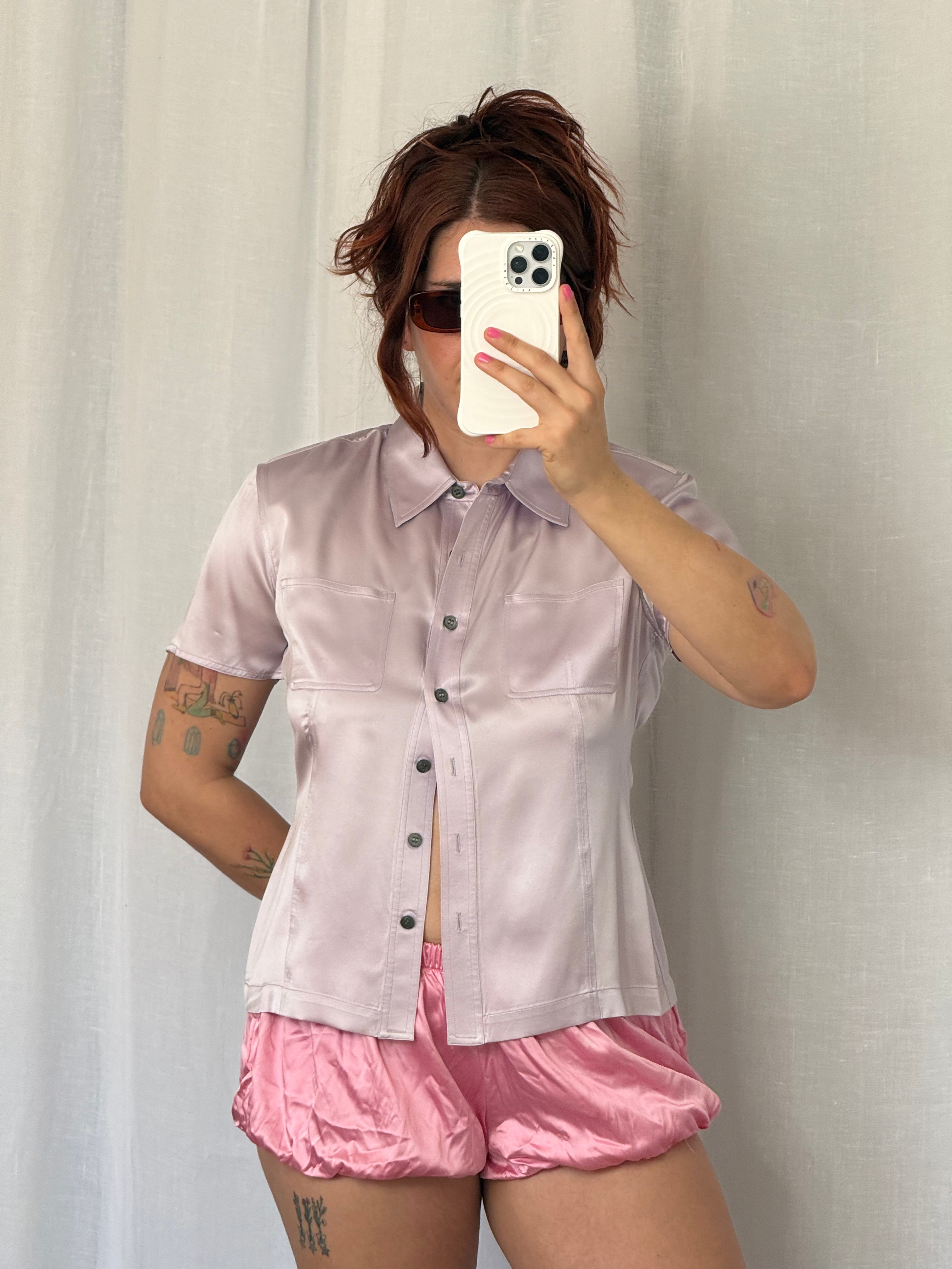 ✦ Y2K lilac silk button up