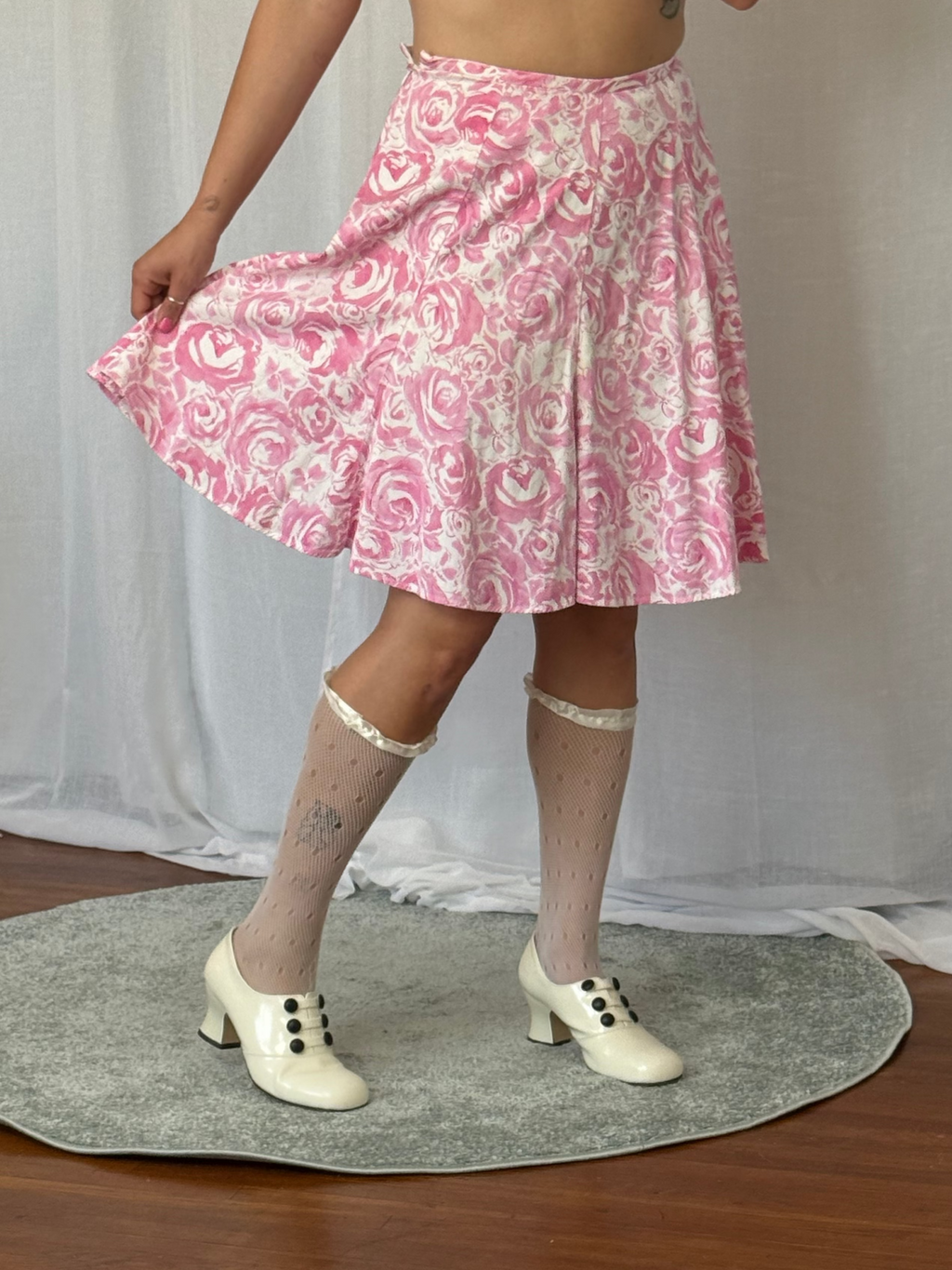 ✿ pink rose cotton midi skirt