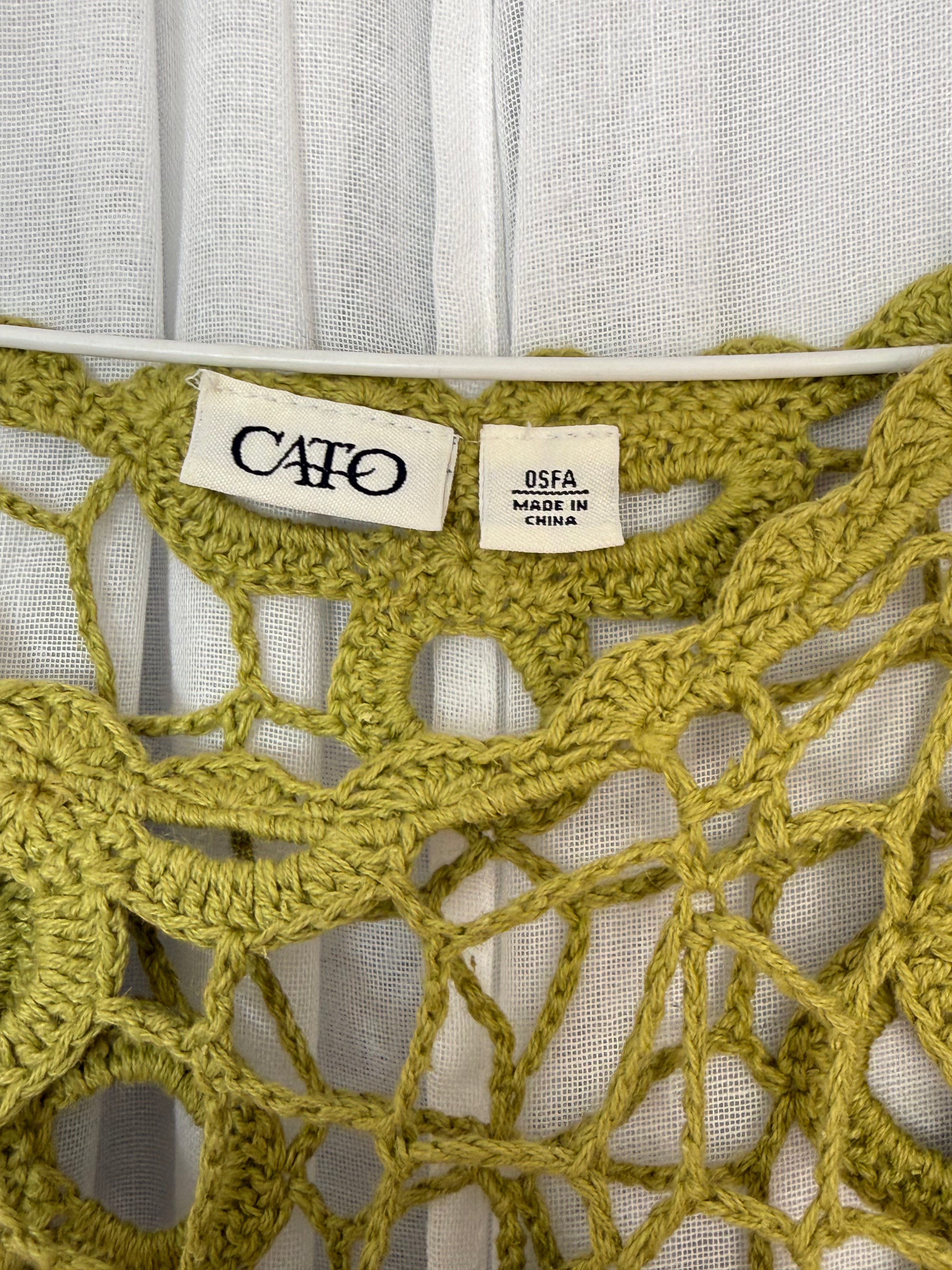 green crochet flower poncho