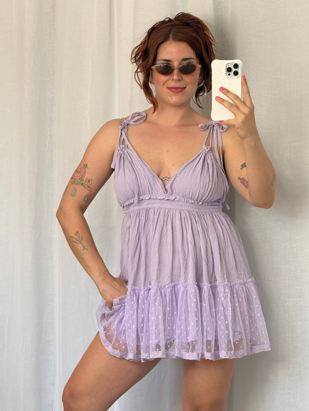 ✿ lavender babydoll mini dress