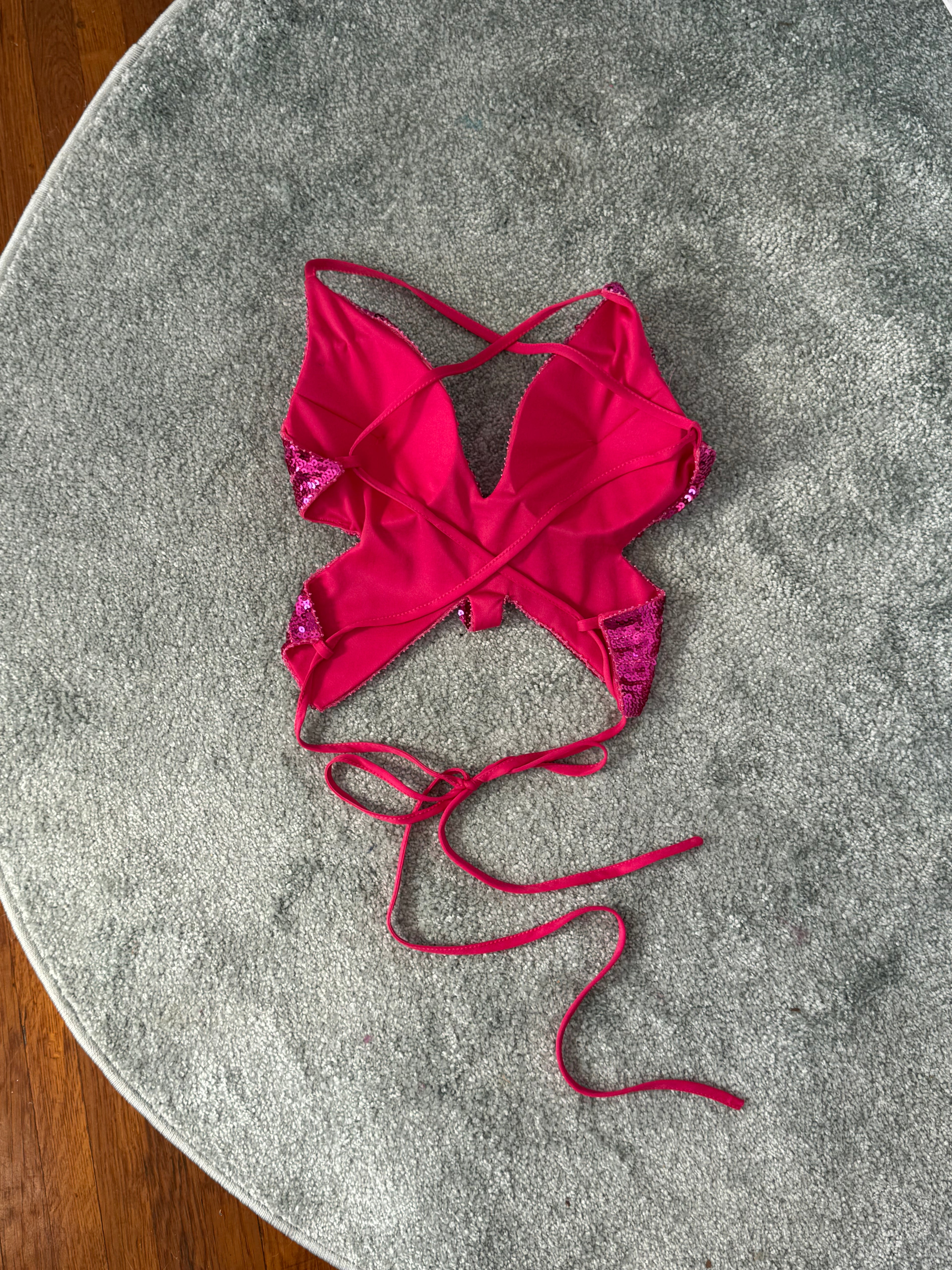 💖✨ pink sequin butterfly tie top ✨💖