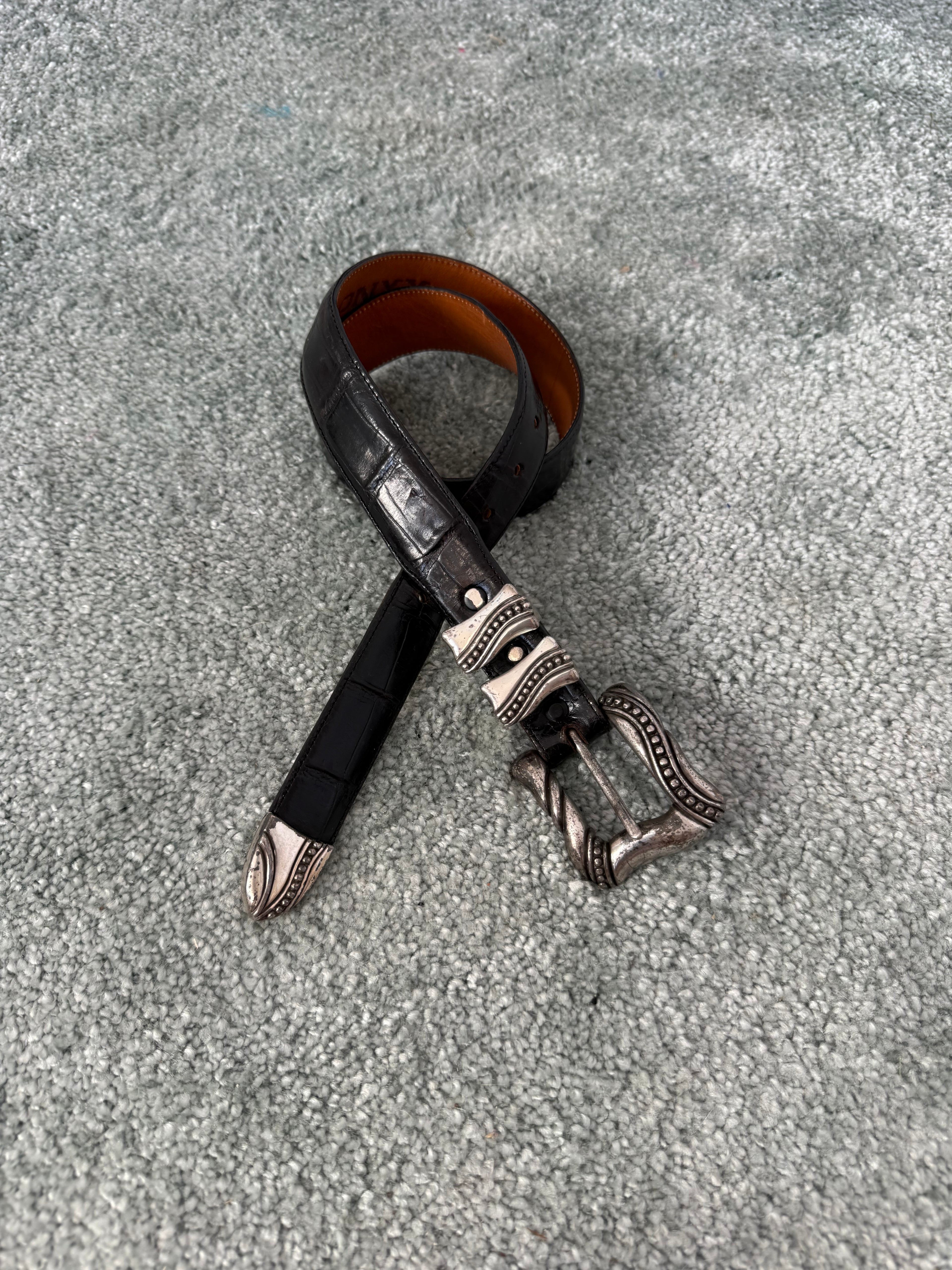 ✦ 𓆩⟡𓆪 black croc leather western belt ⟡𓆩✦  V