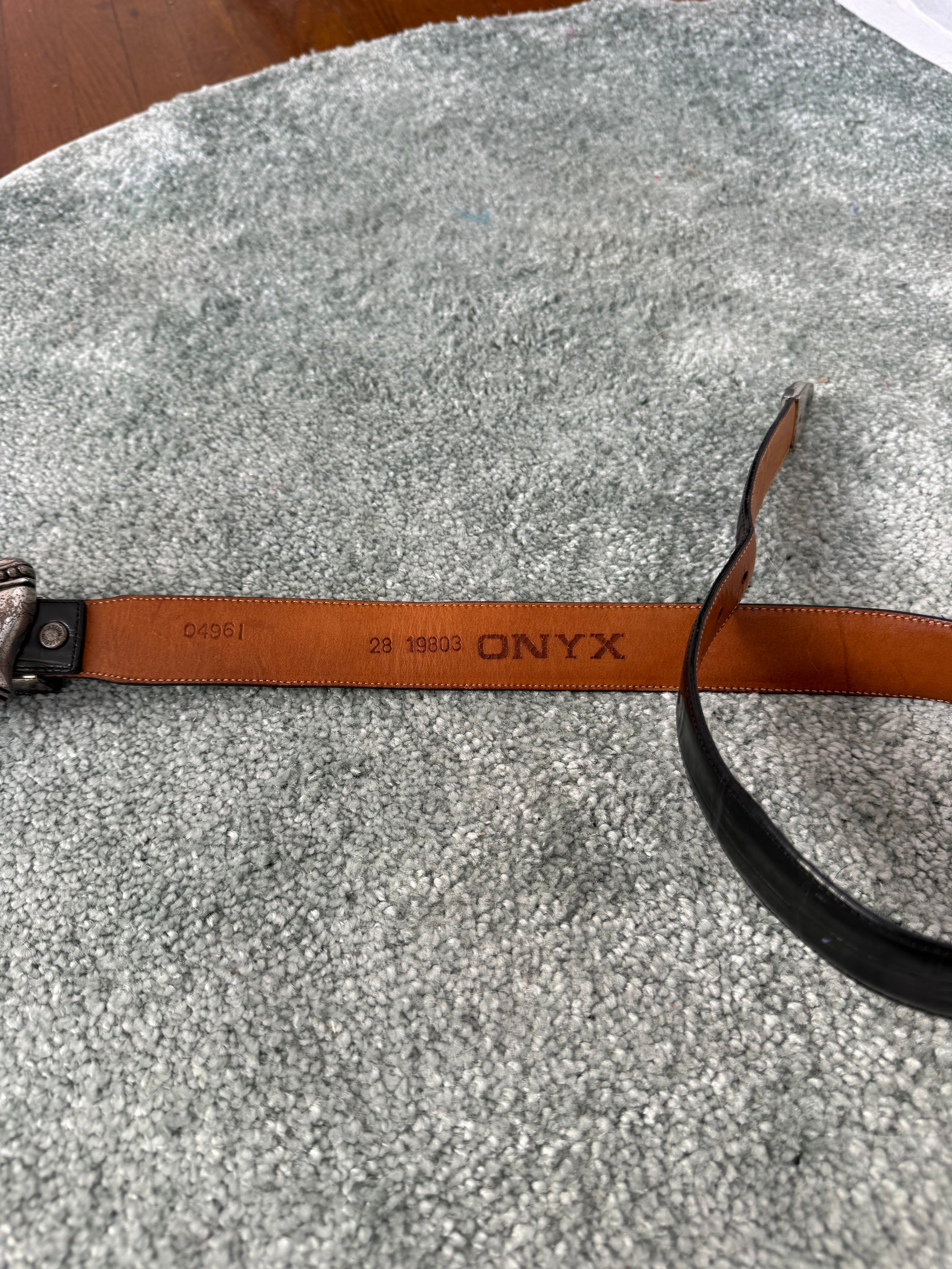 ✦ 𓆩⟡𓆪 black croc leather western belt ⟡𓆩✦  V