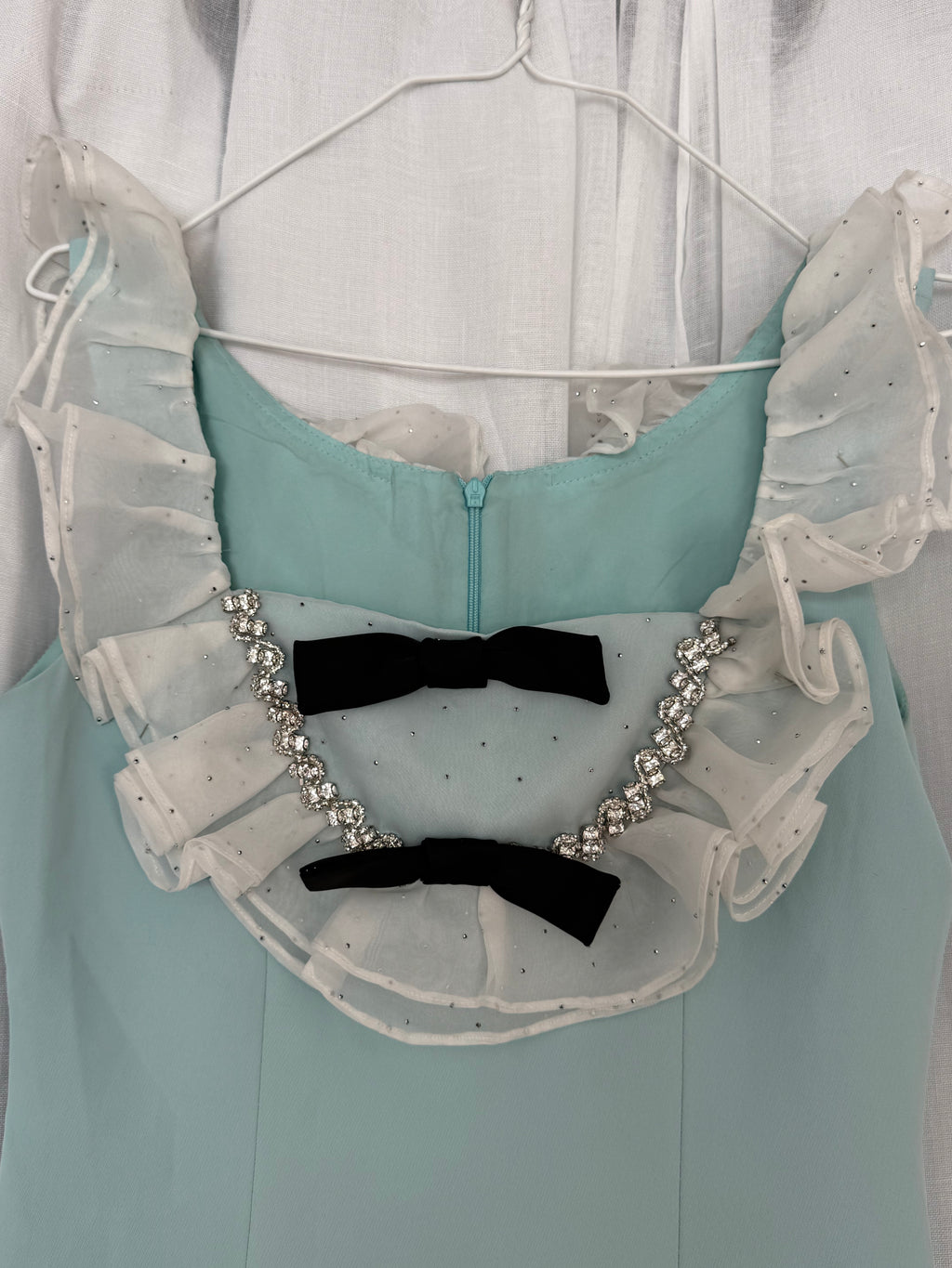 baby blue rhinestone bow mini dress