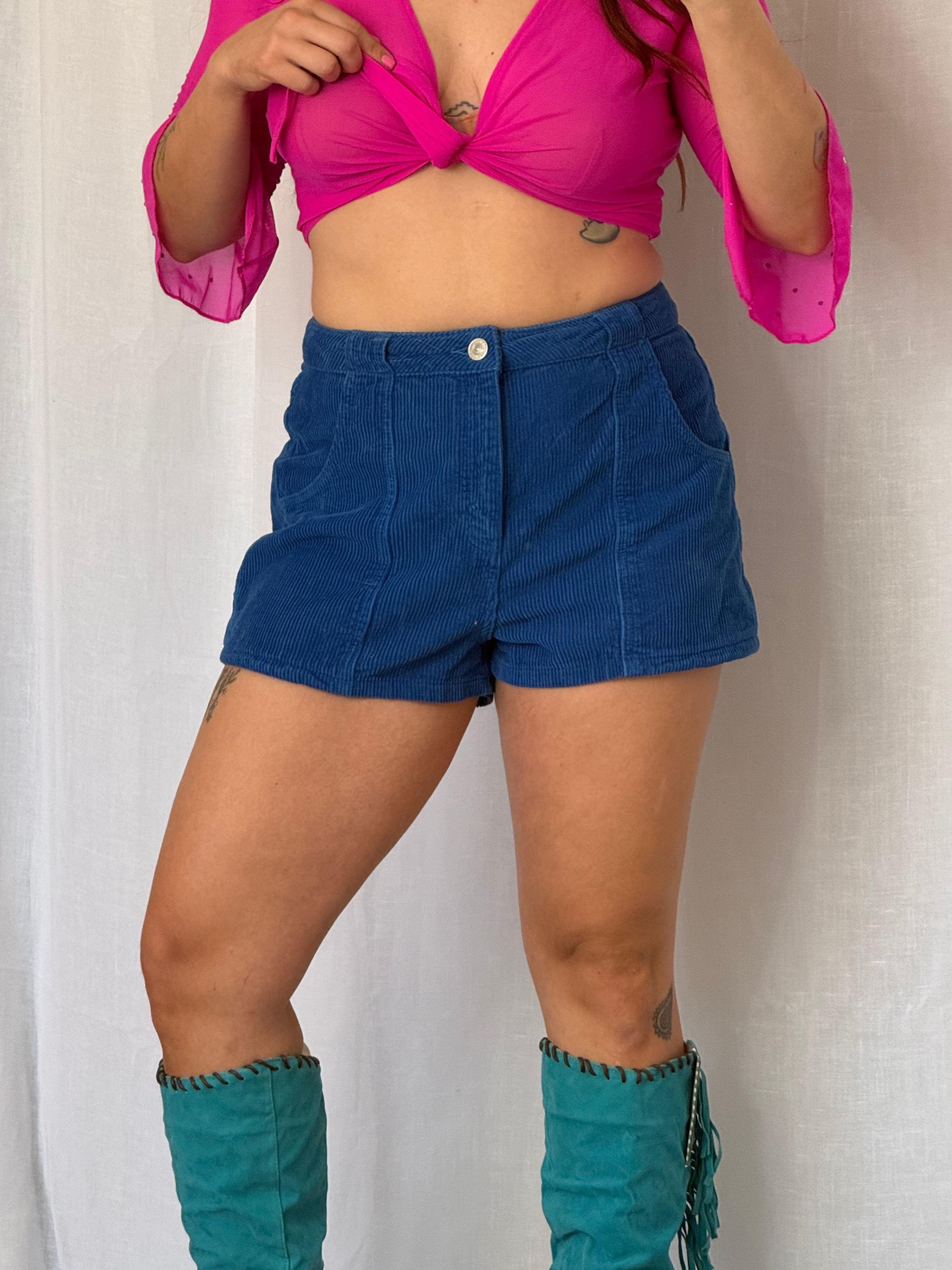 ✿ blue corduroy dolphin shorts retro cotton hot shorts ♡