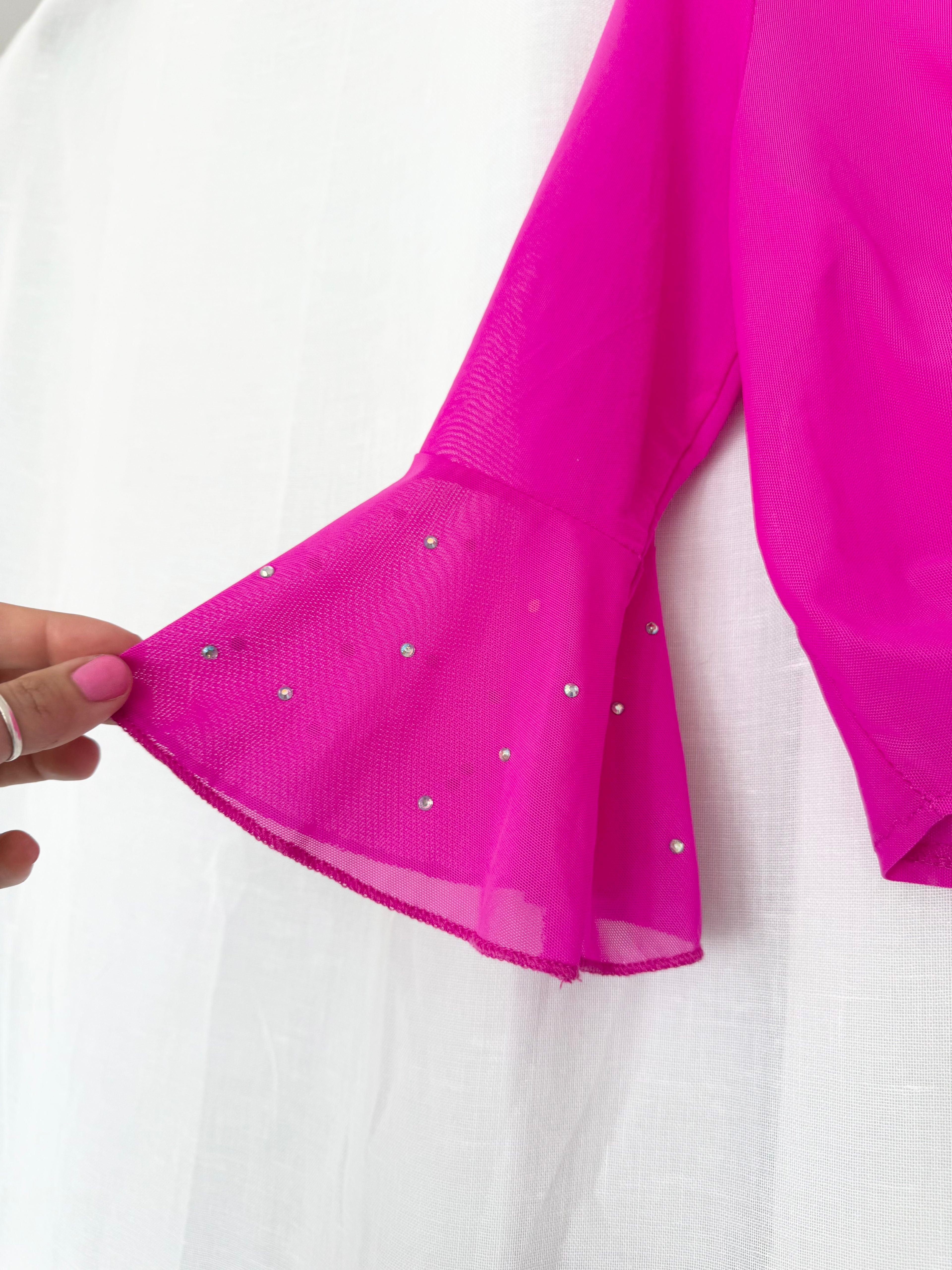 ✦ hot pink rhinestone mesh tie top ✧