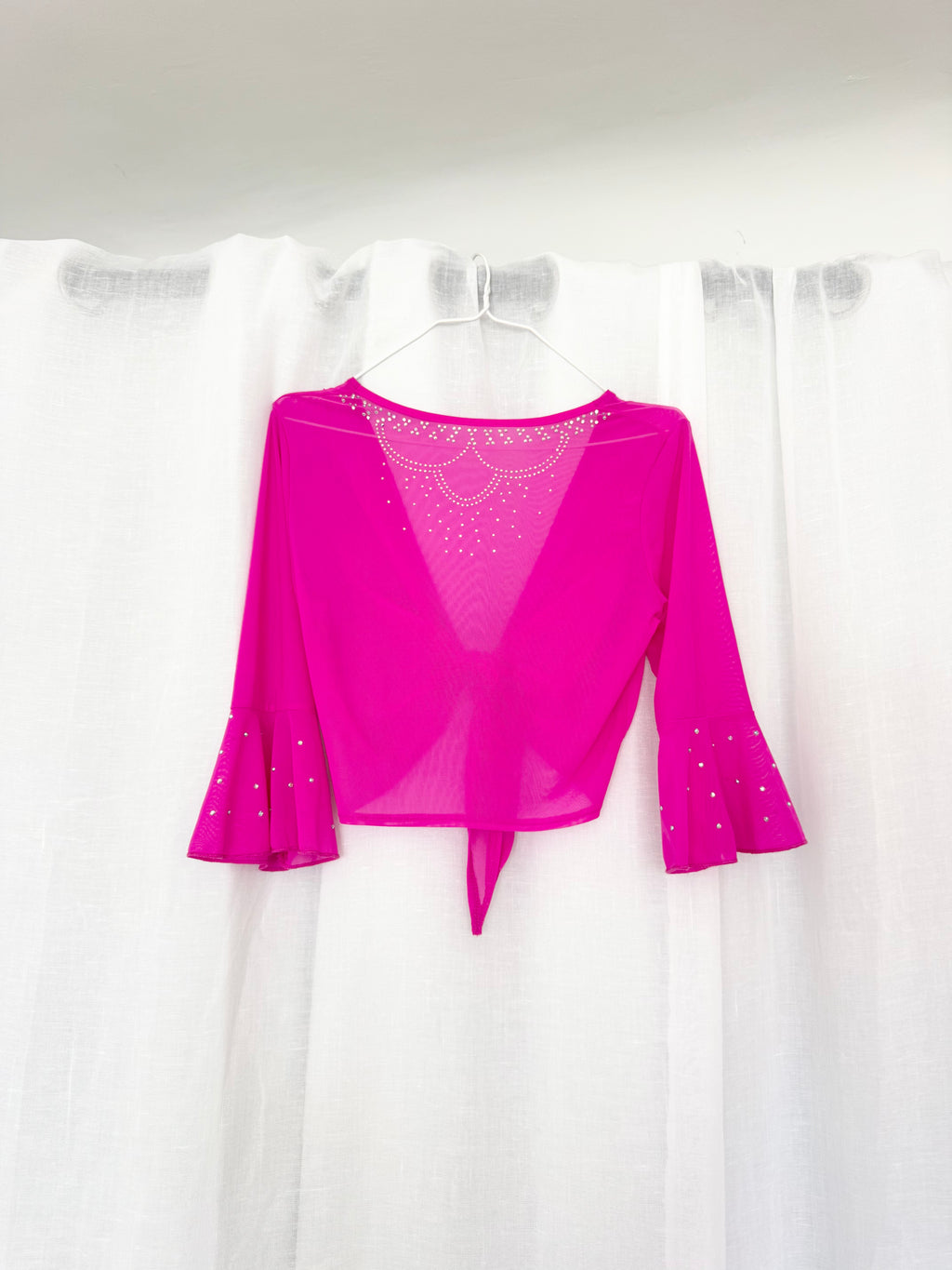✦ hot pink rhinestone mesh tie top ✧