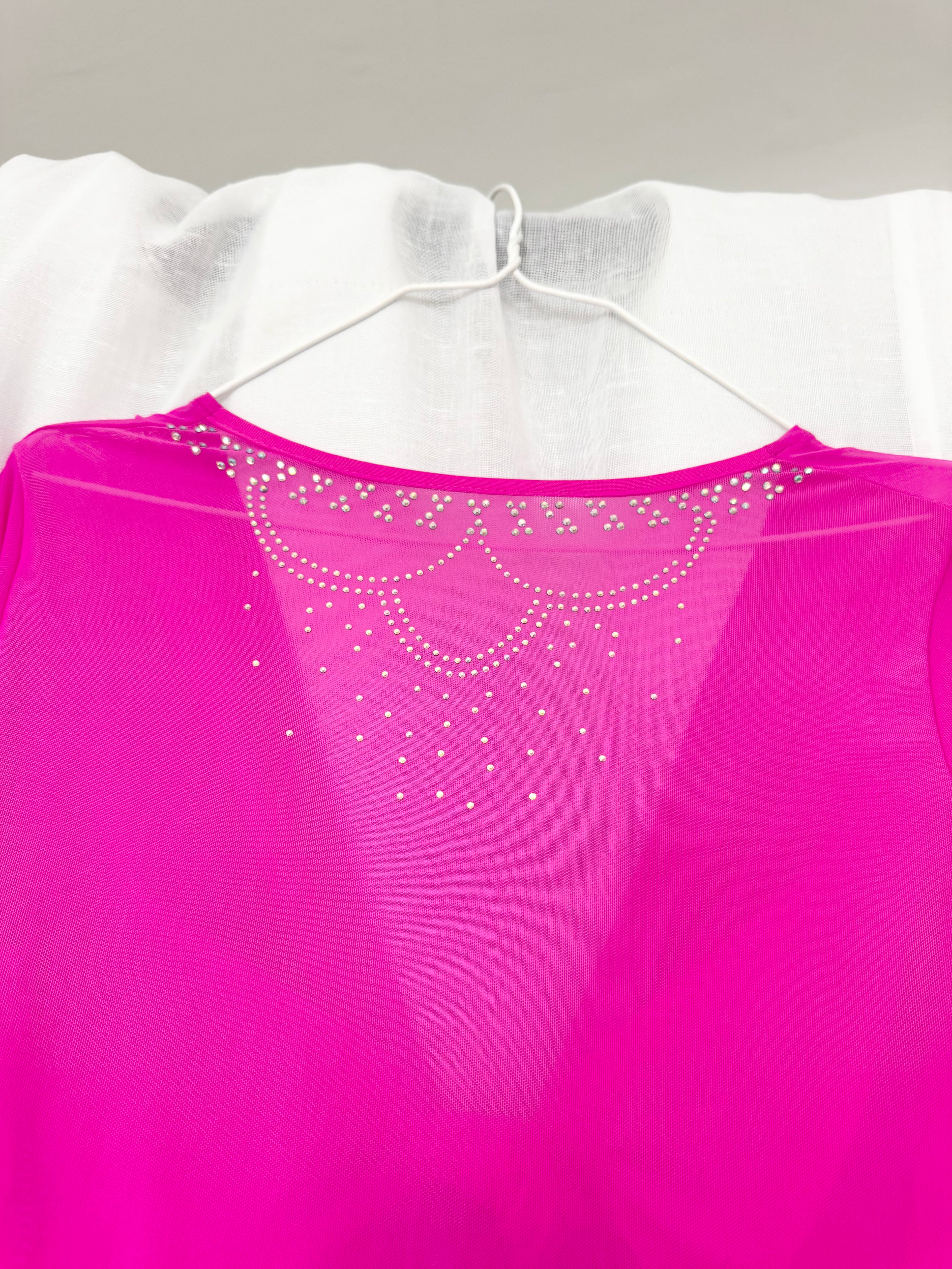 ✦ hot pink rhinestone mesh tie top ✧
