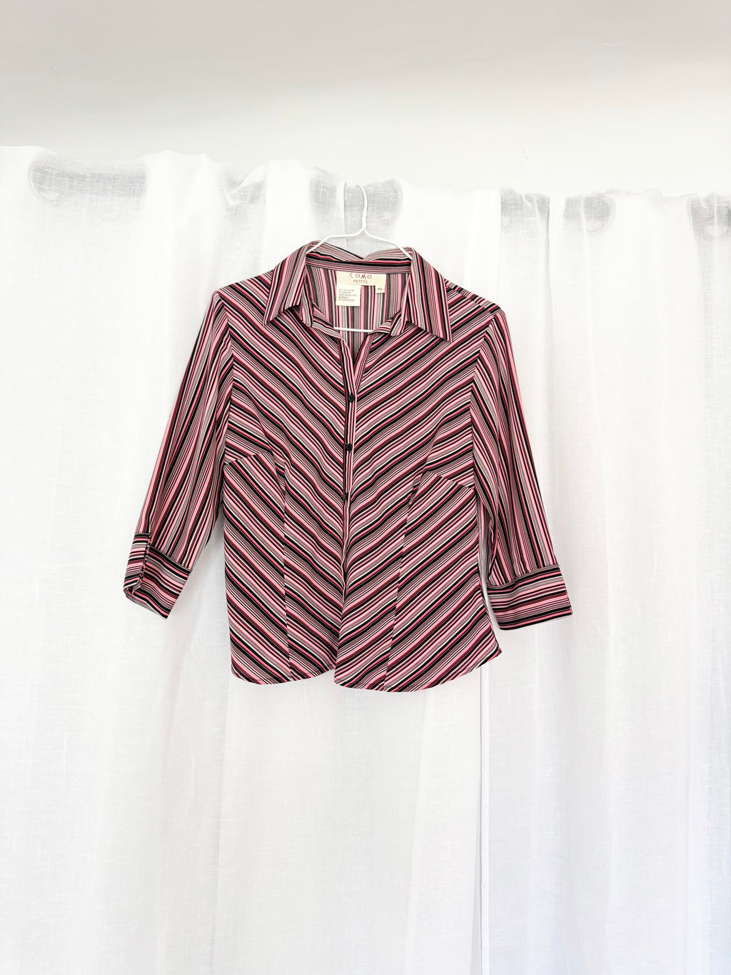 ✦ pink stripe y2k office siren button up