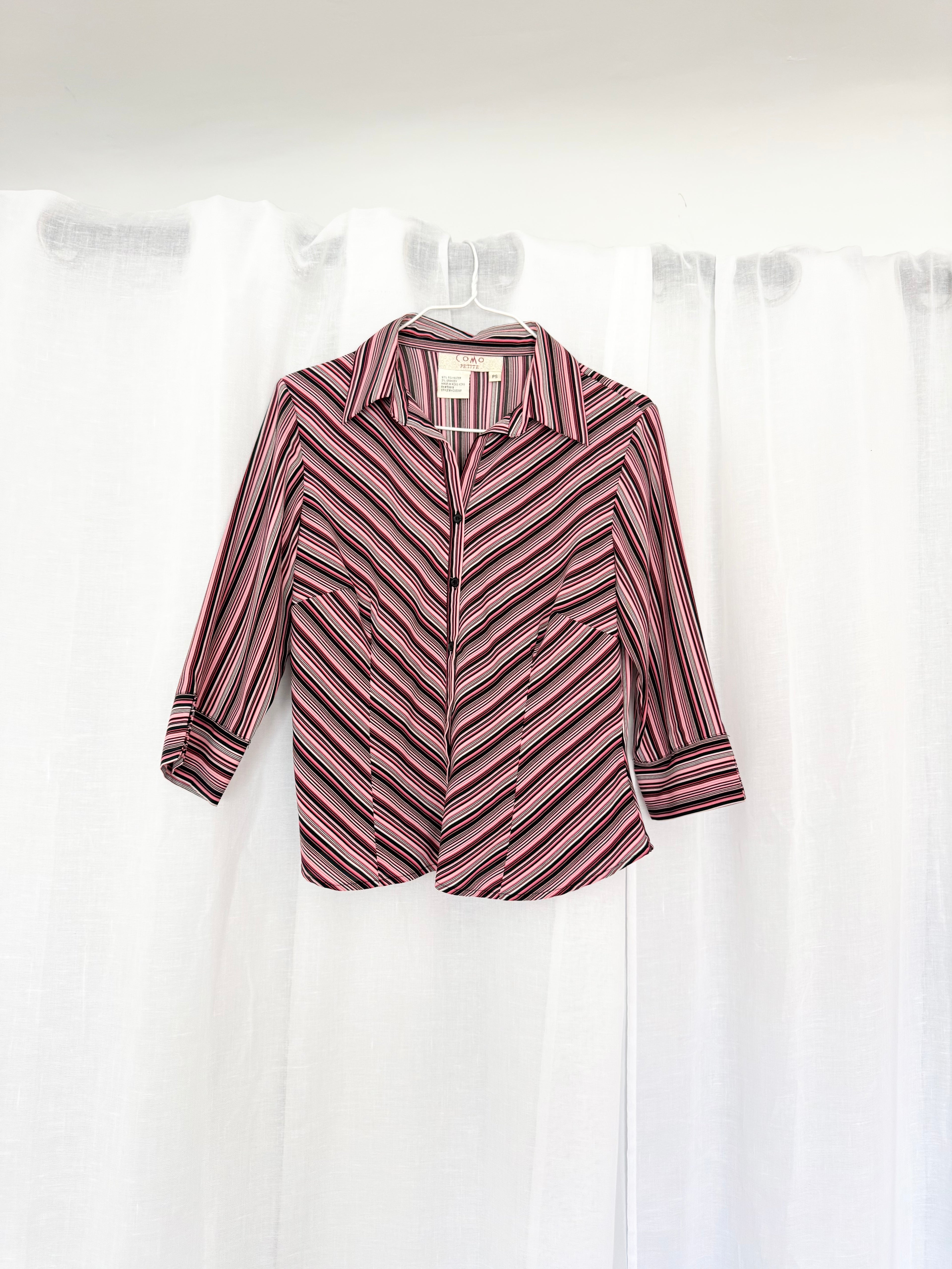 ✦ pink stripe y2k office siren button up