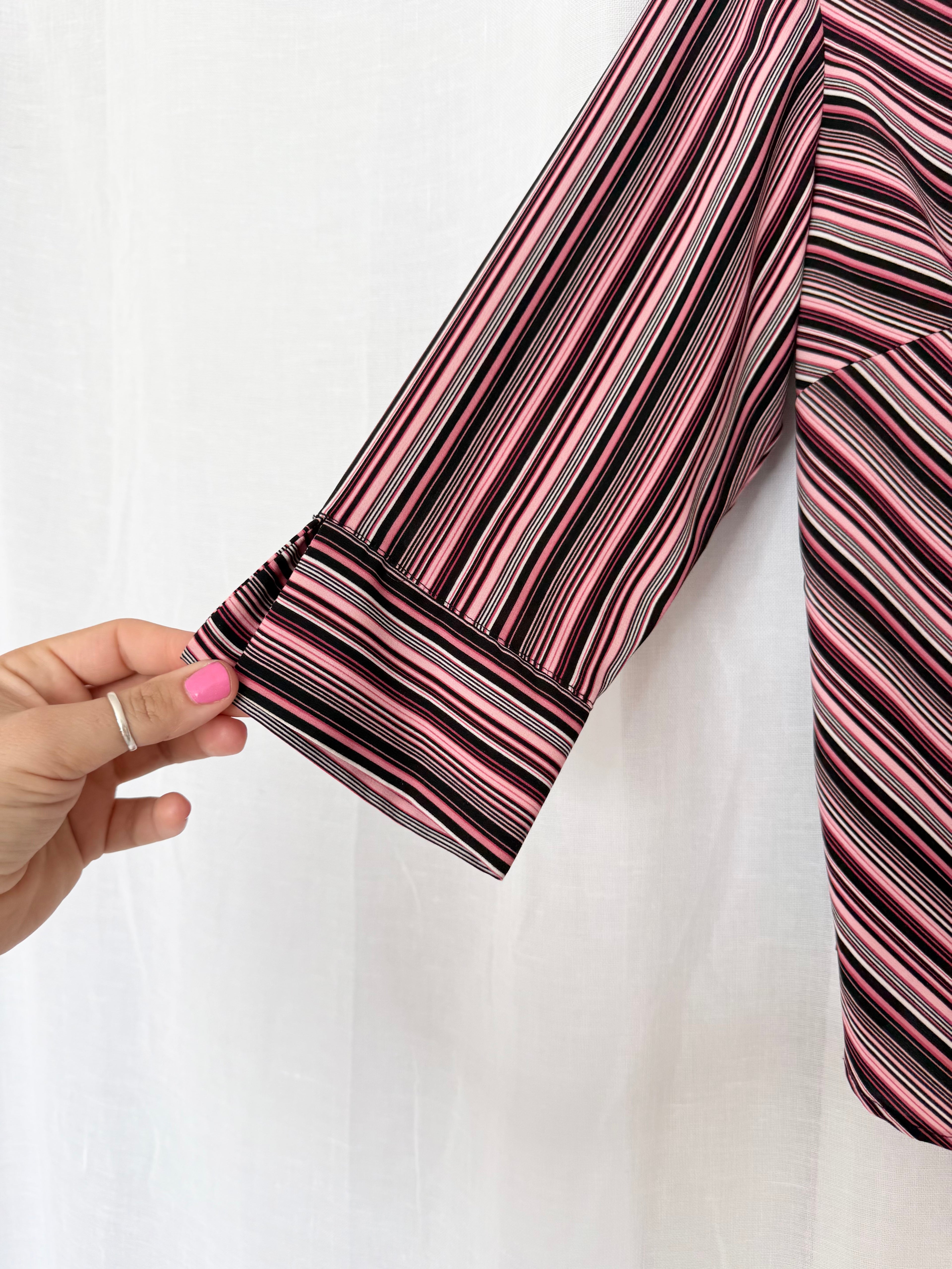 ✦ pink stripe y2k office siren button up