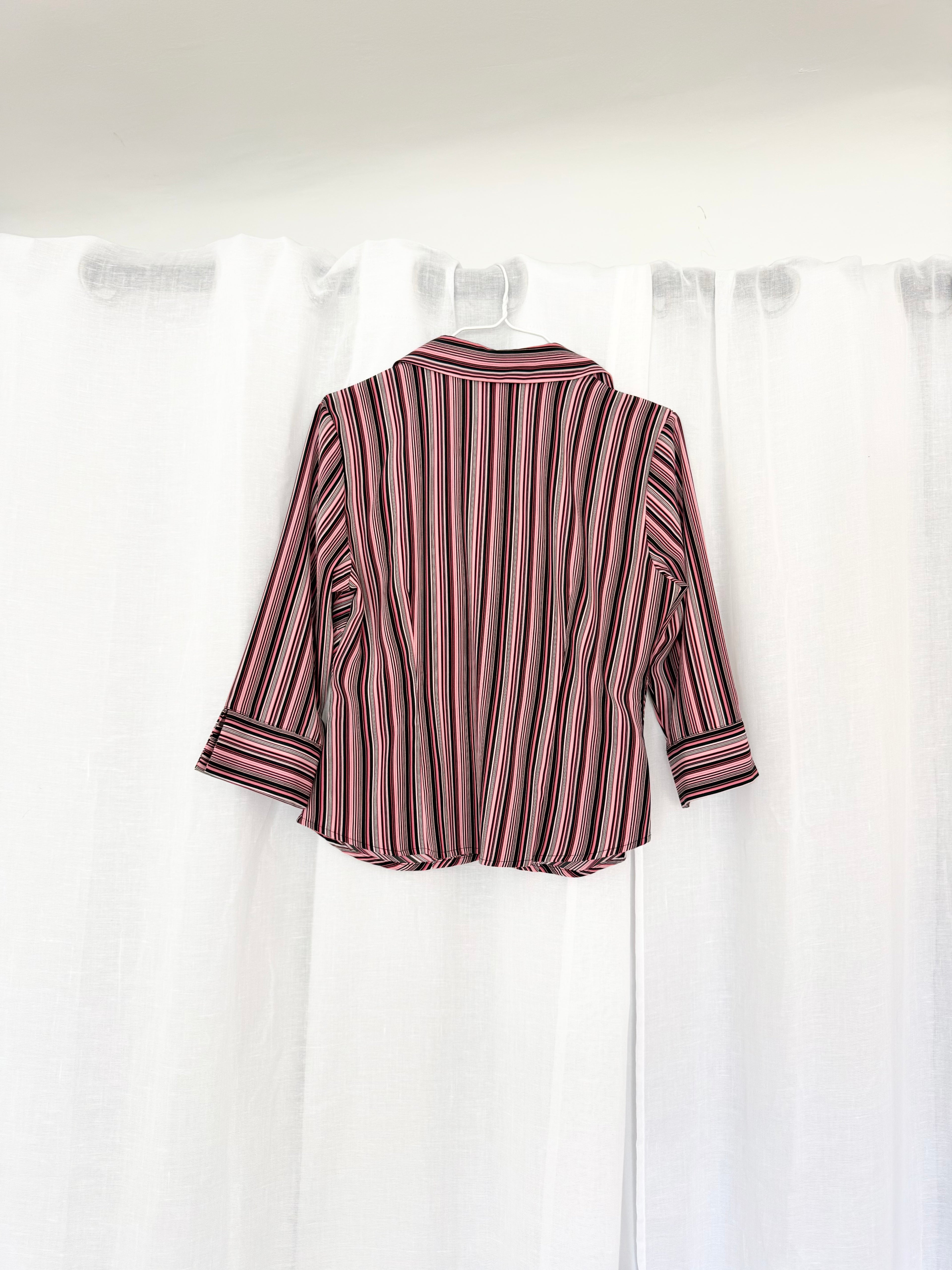 ✦ pink stripe y2k office siren button up