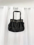 ✦ genuine leather black grommet slouchy hobo bag ✦
