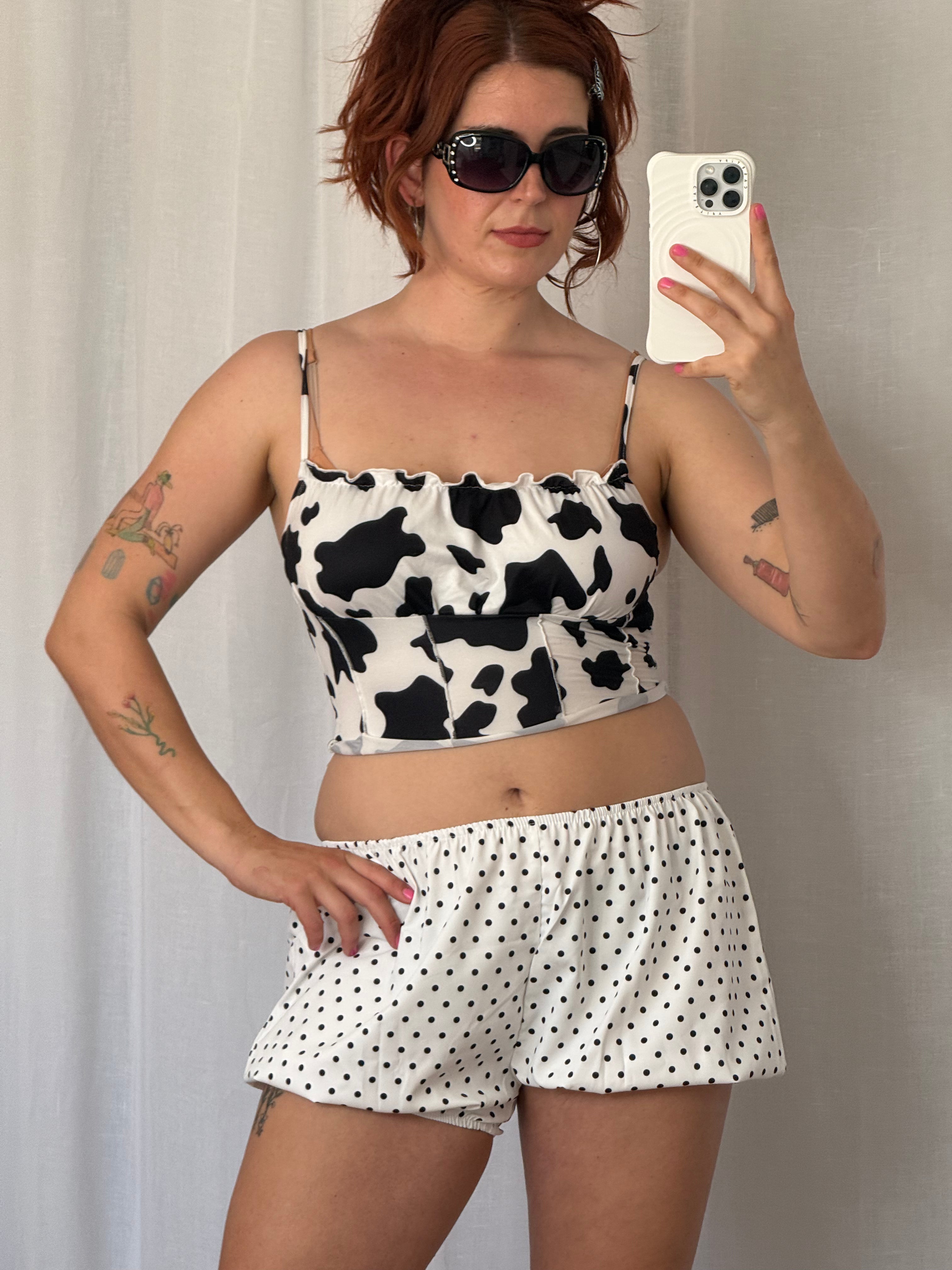 ✦ cow print milkmaid cami top ✦