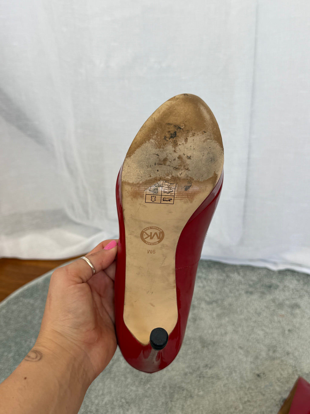 ✦ michael kors red patent leather peep toe stilettos ✦