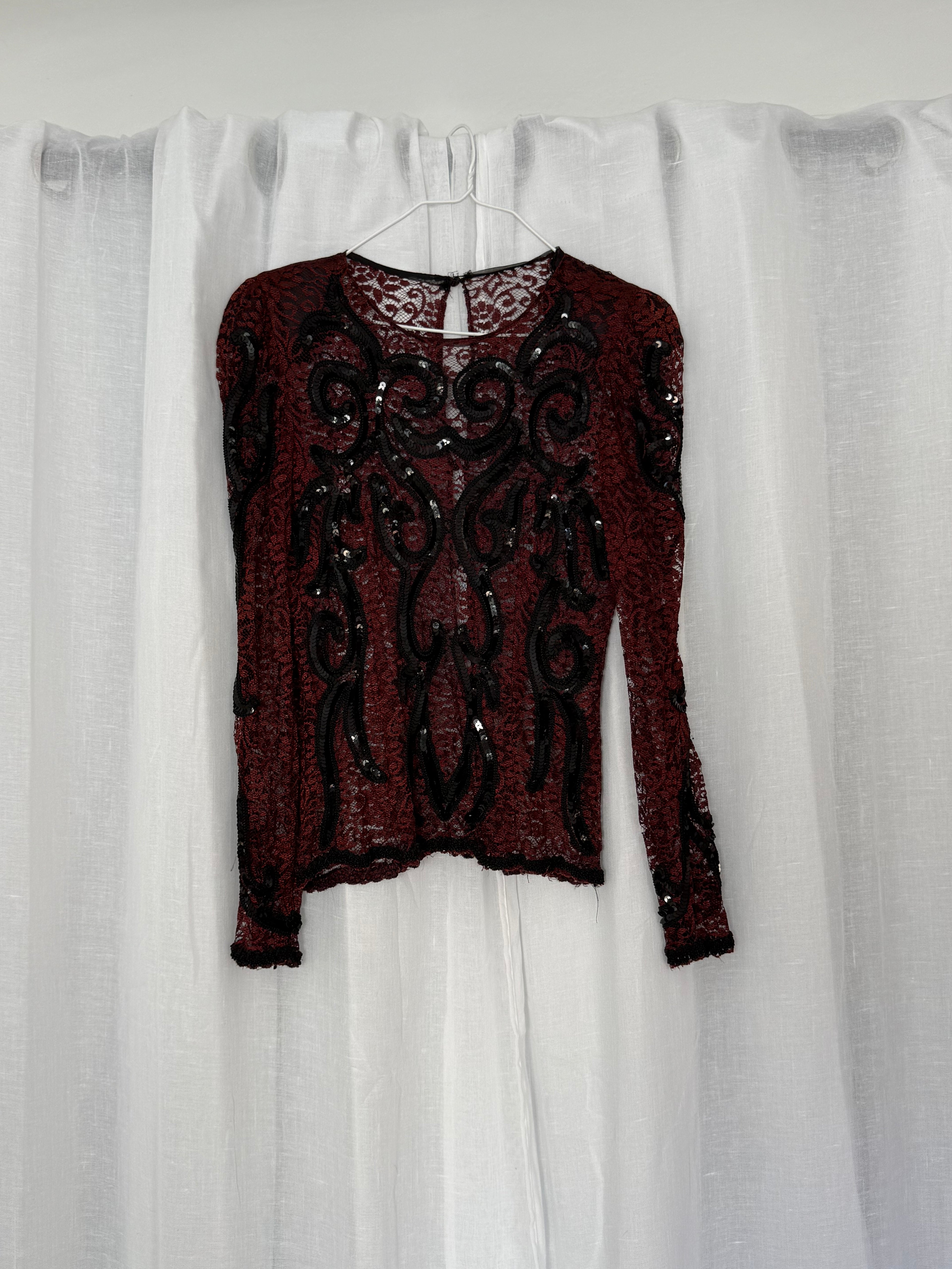 ✶ 𖤐 burgundy lace sequin top 𖤐 ✶