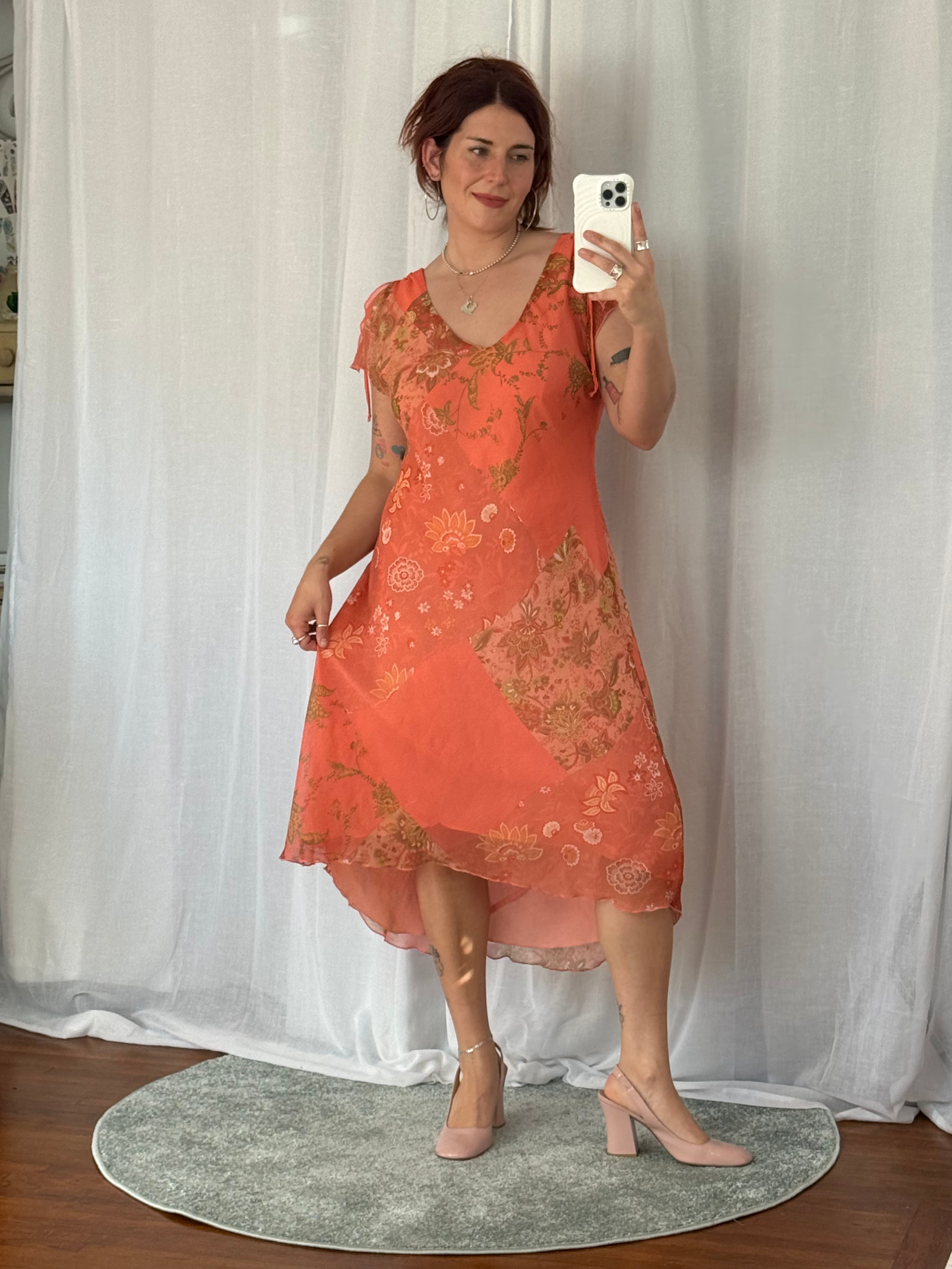 sheer floral midi dress