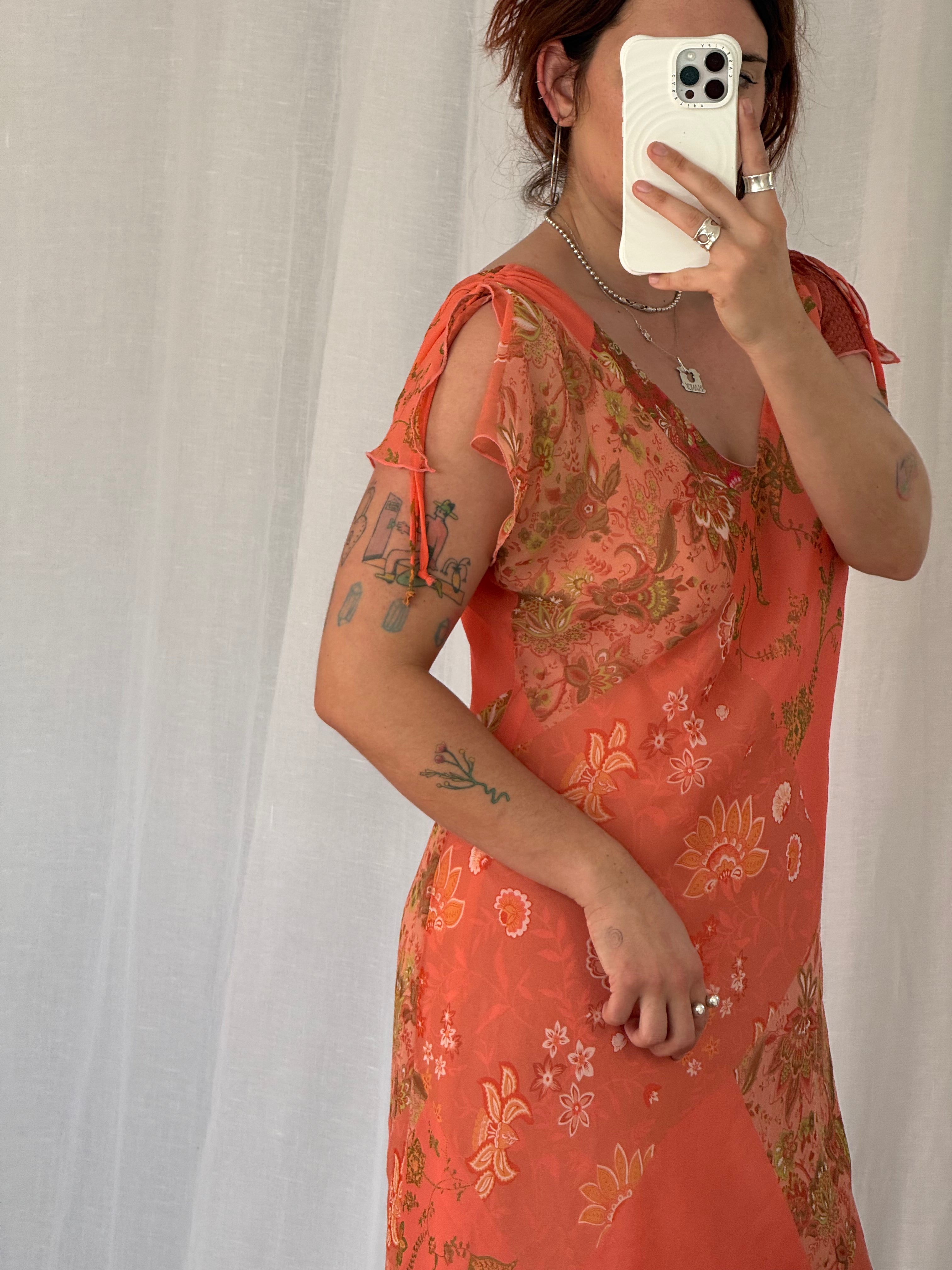 sheer floral midi dress