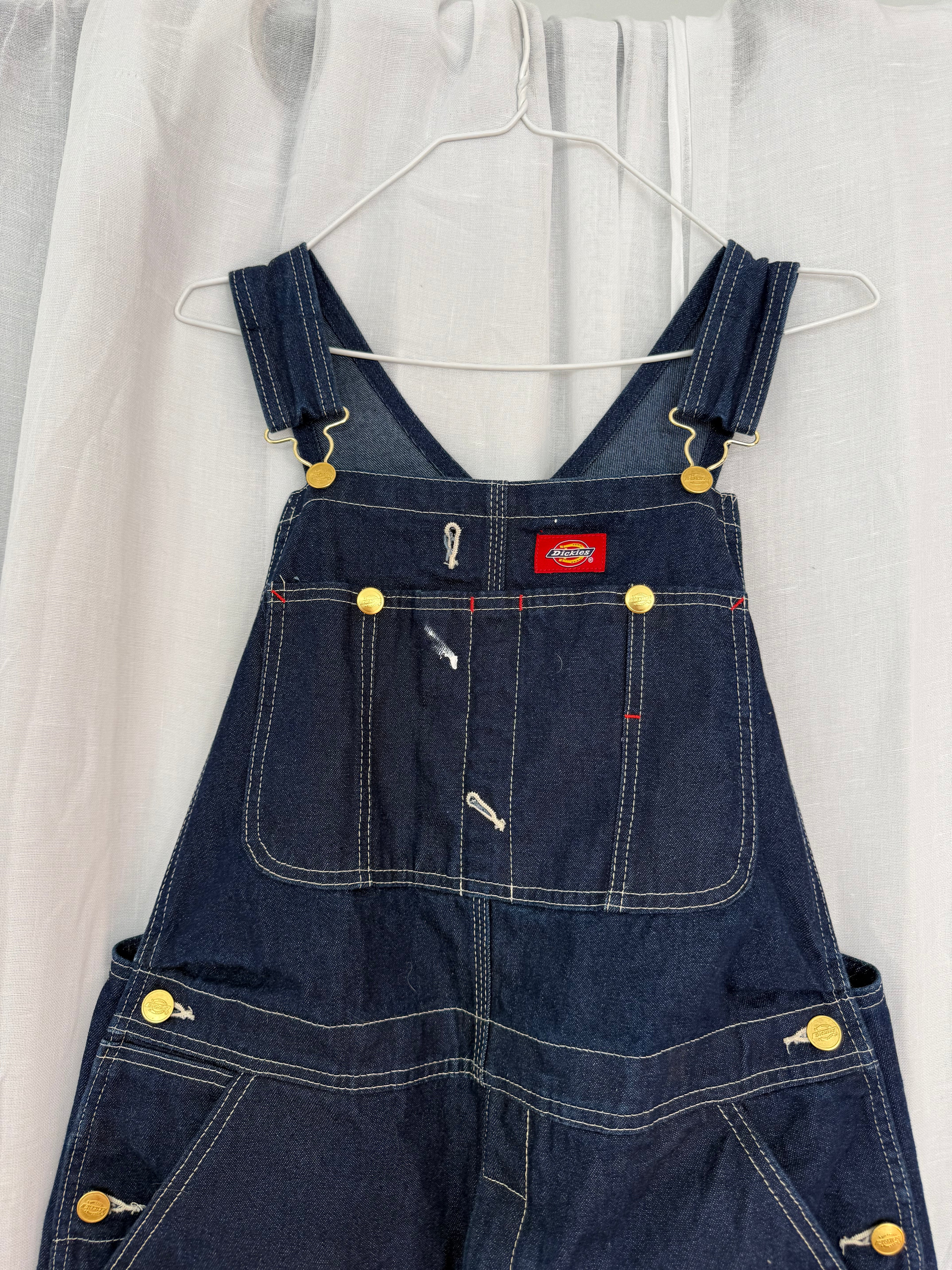 dickies dark wash capri overalls