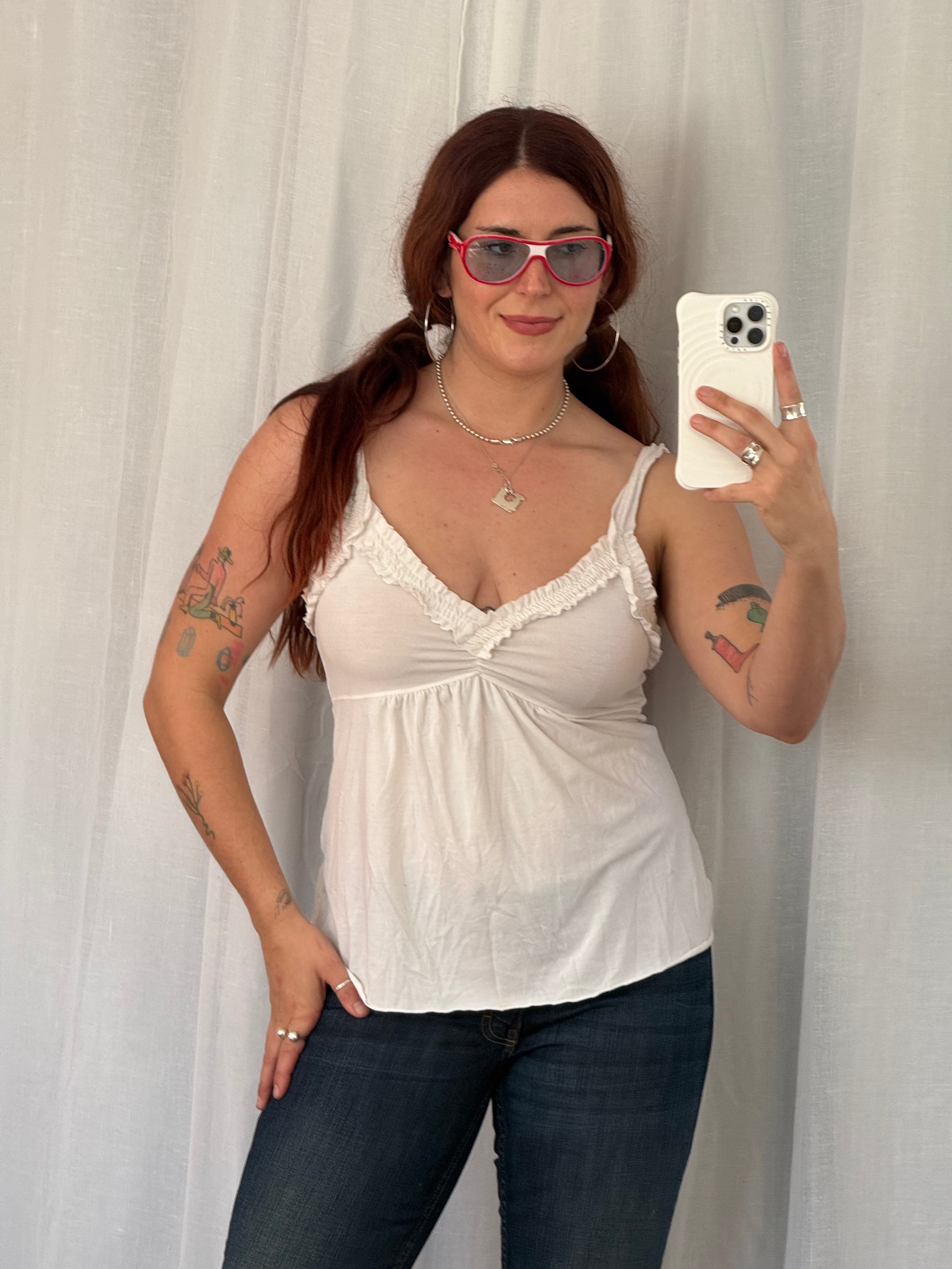 ✿ vintage Y2K ruffle trim babydoll tank top ✿