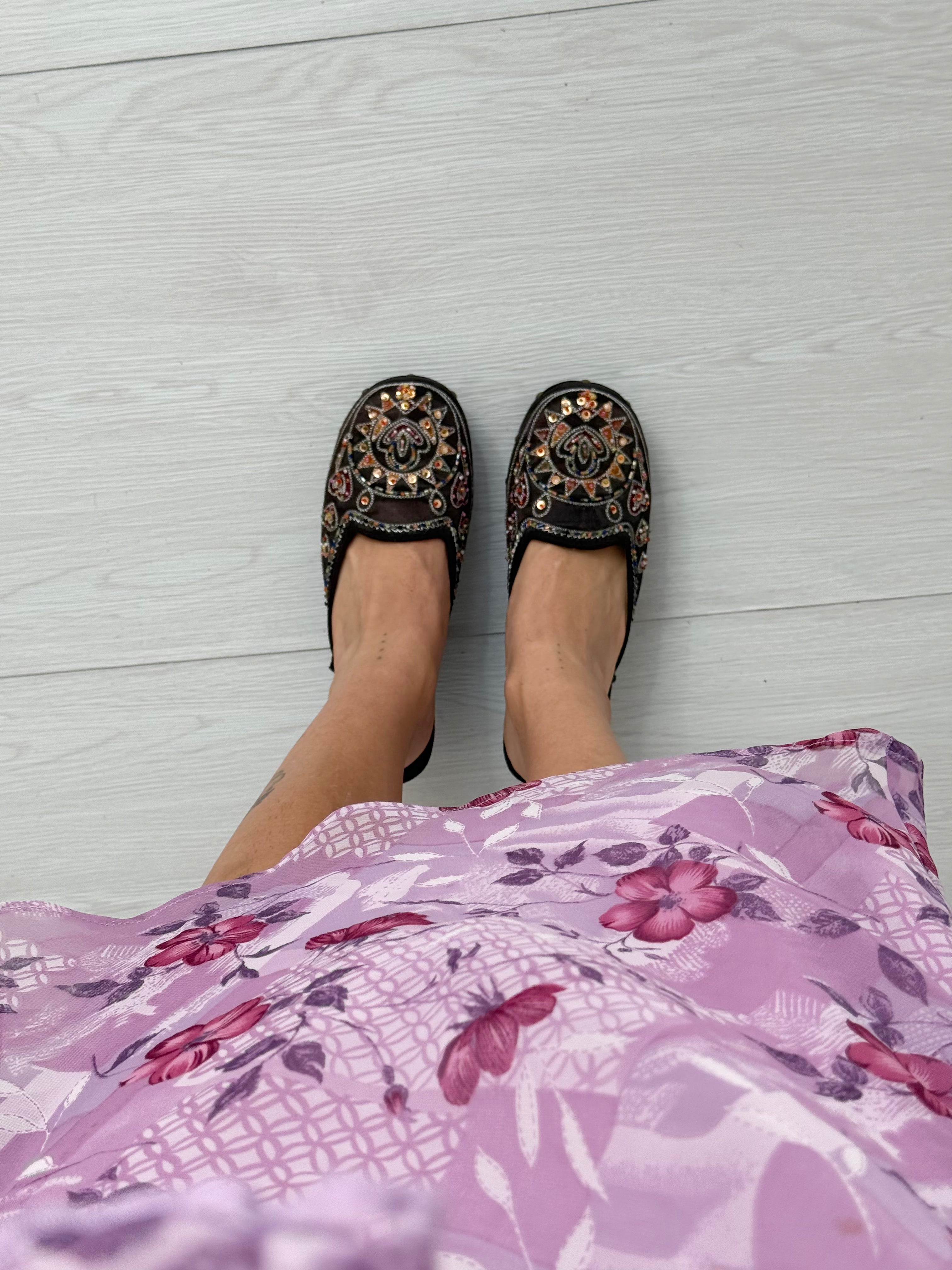 ✧ M.R.S. brown beaded platform clog mules