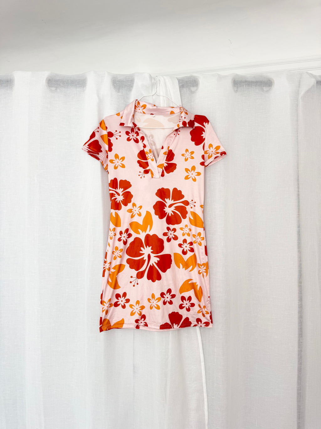 ✦ hibiscus print floral polo mini dress