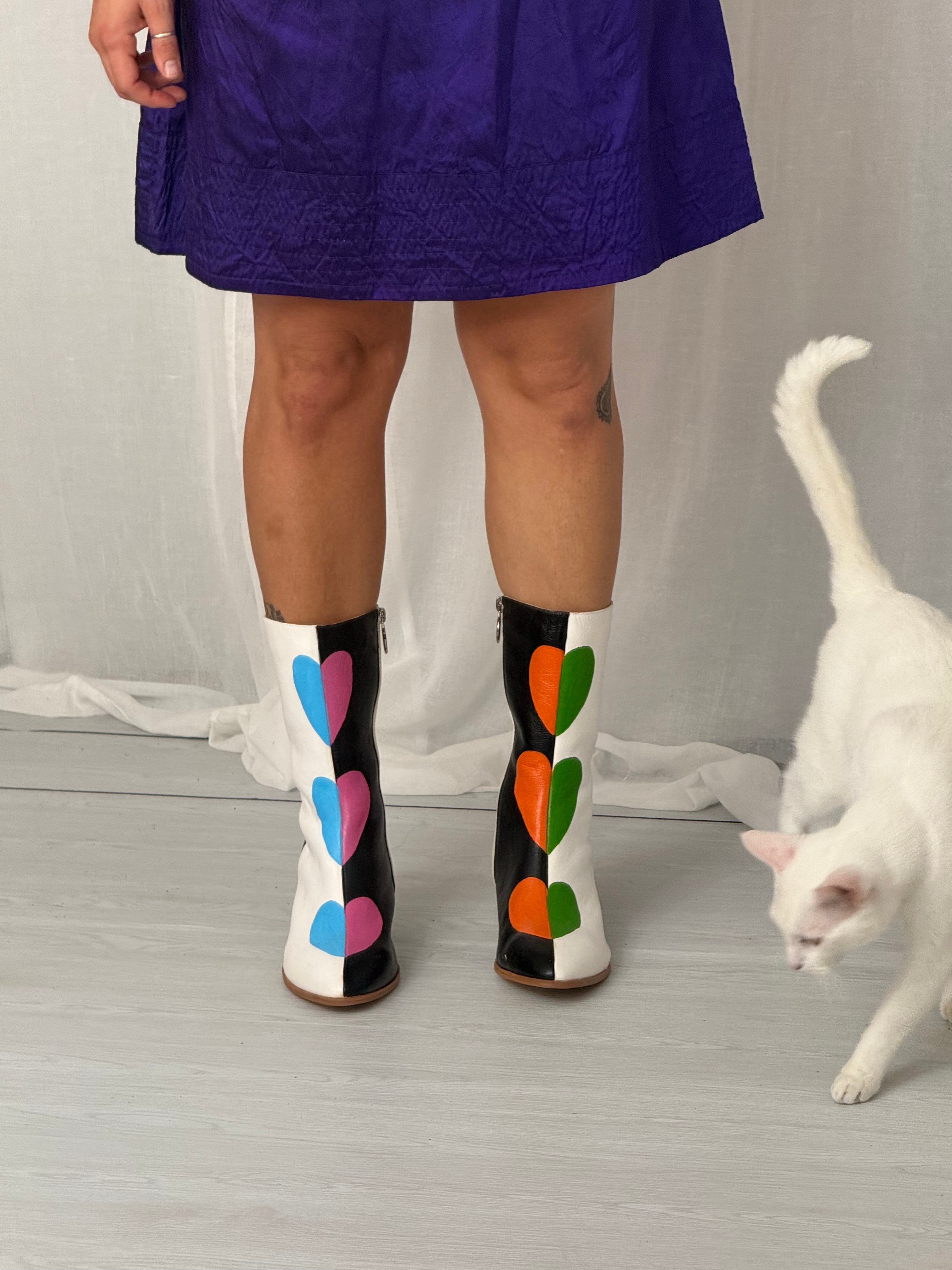 ♡ hand painted colorblock heart boots (size 11)