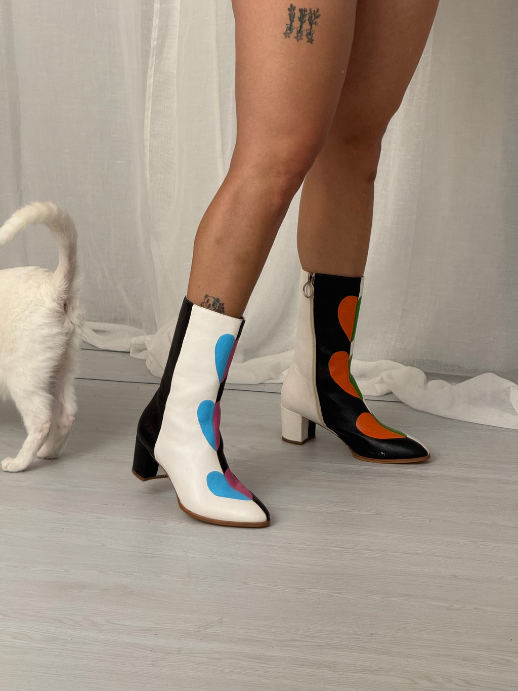 ♡ hand painted colorblock heart boots (size 11)