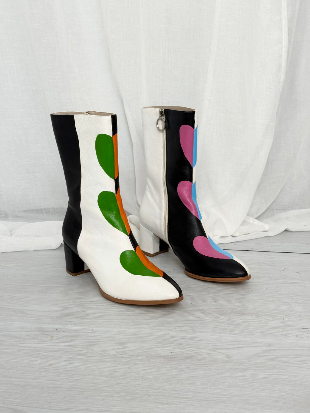 ♡ hand painted colorblock heart boots (size 11)