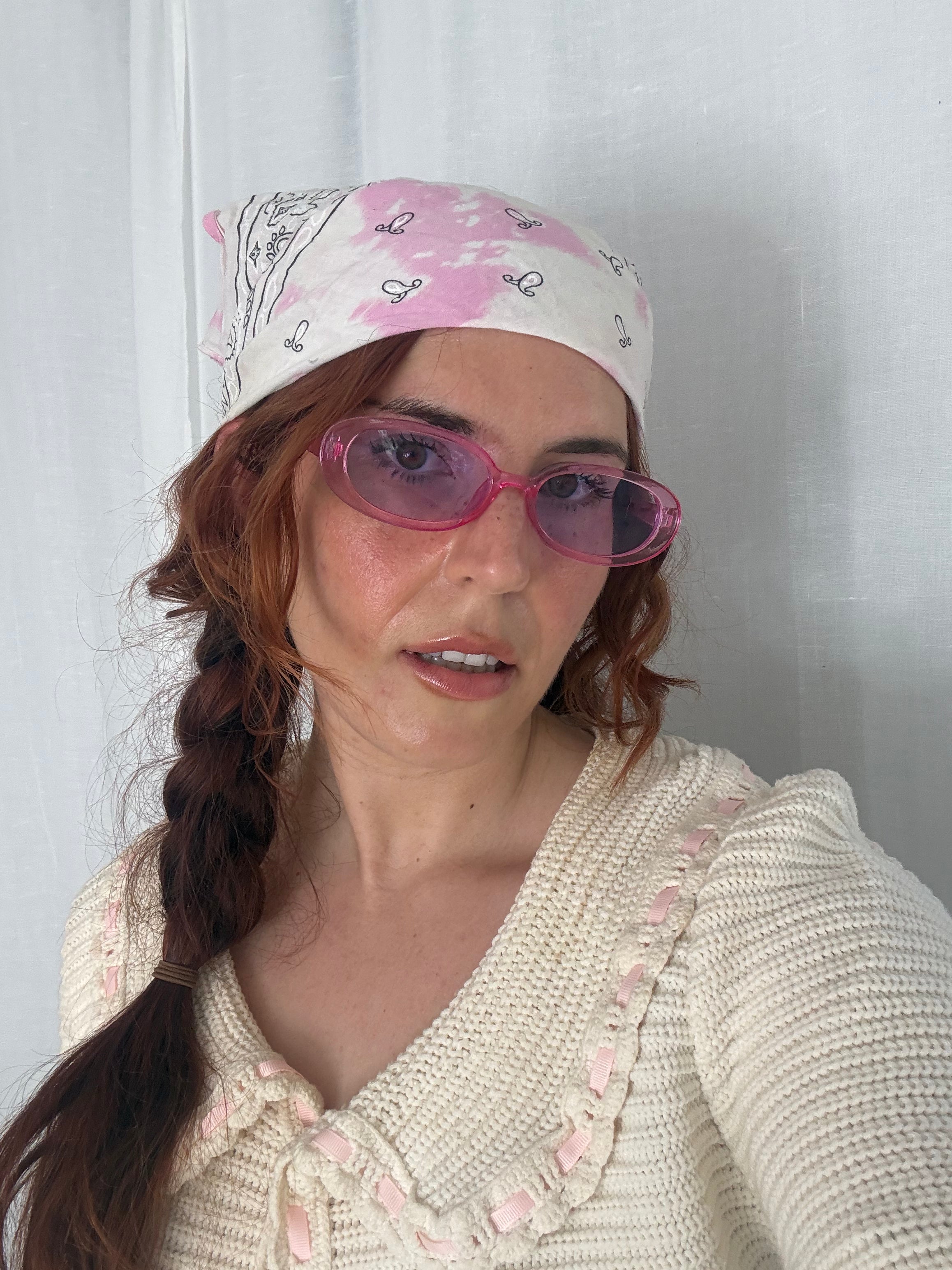 ✿ hand-dyed pink tie-dye paisley bandana
