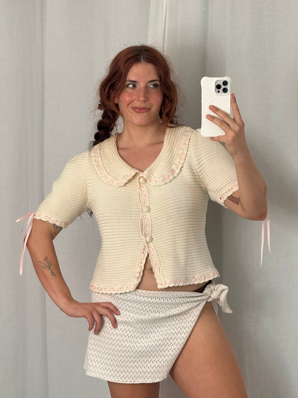 ✿ cream knit ribbon cardigan