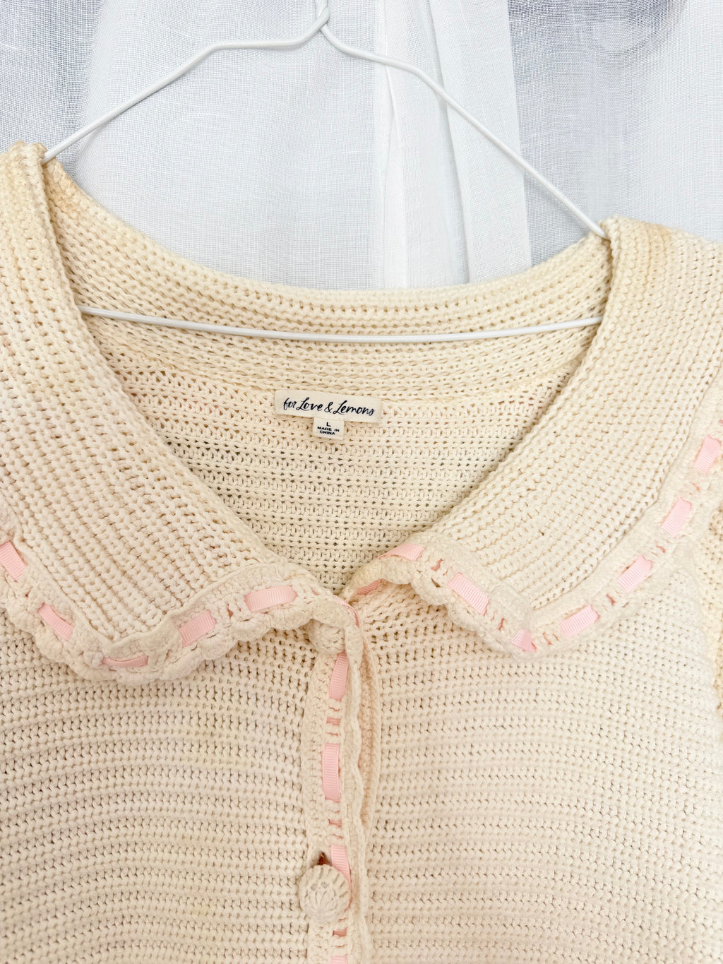 ✿ cream knit ribbon cardigan