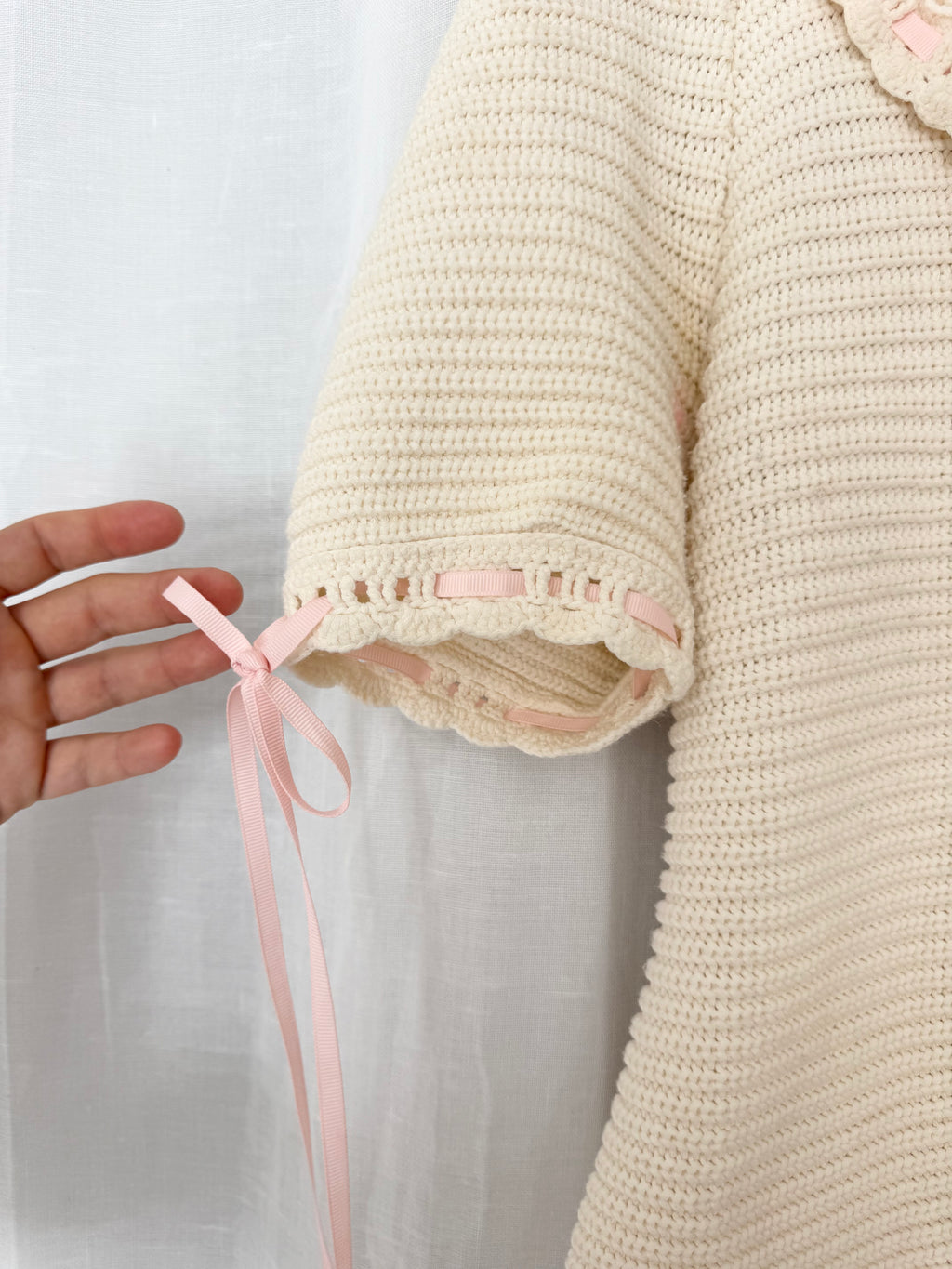 ✿ cream knit ribbon cardigan