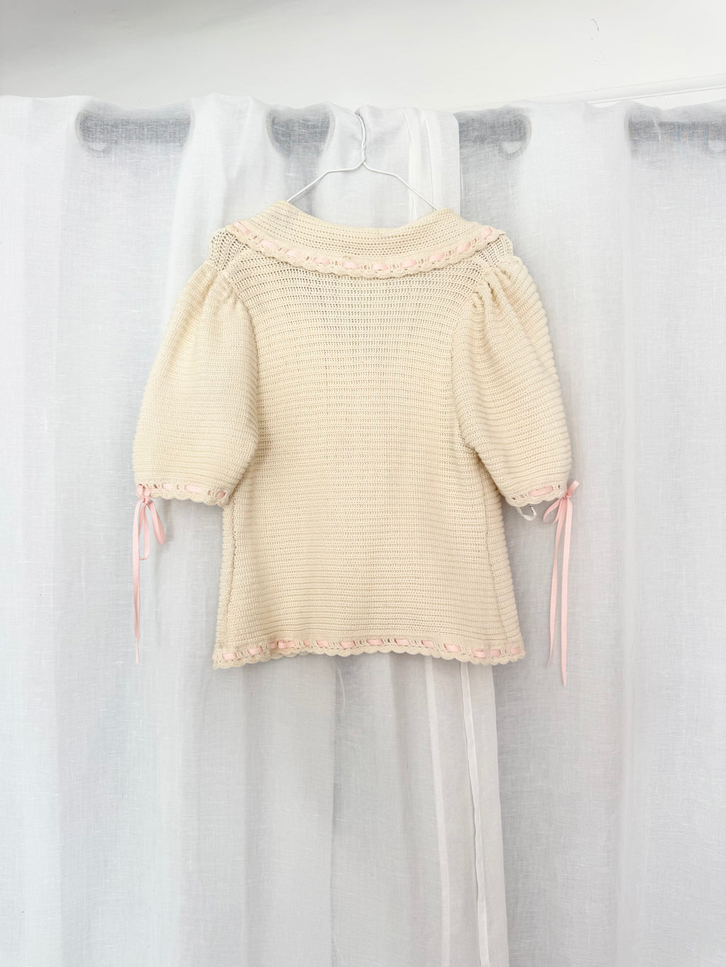 ✿ cream knit ribbon cardigan